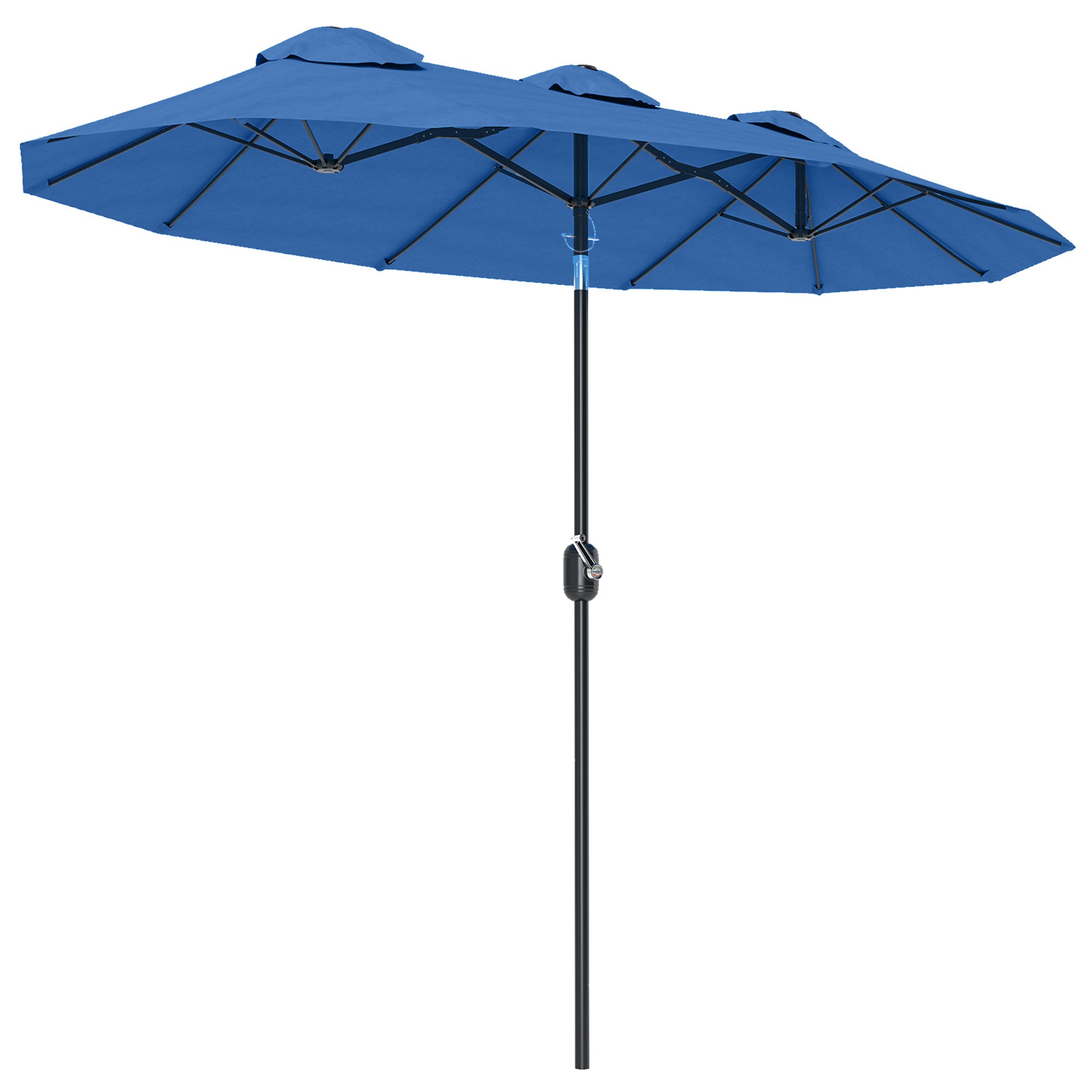 Double Patio Umbrella, 295 x 152 cm (116" x 60"), Tilt & Crank, Wind-Vented Oval Market Umbrella — Navy Blue