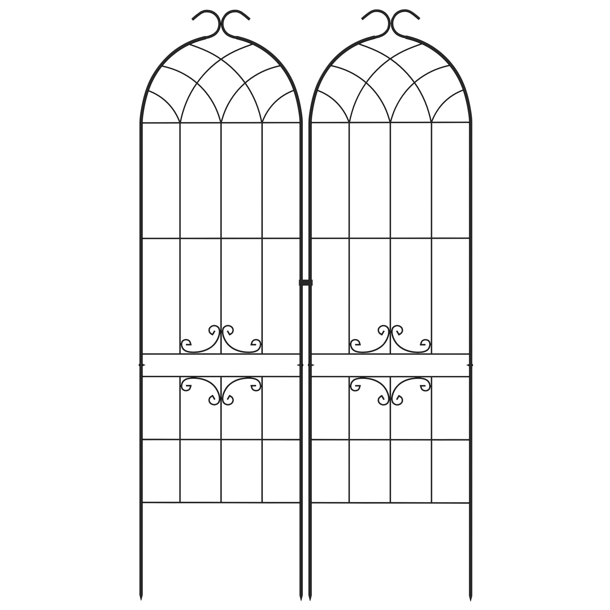 Set of 2 garden trellises, metal climbing plant support, 50W x 181H cm, black