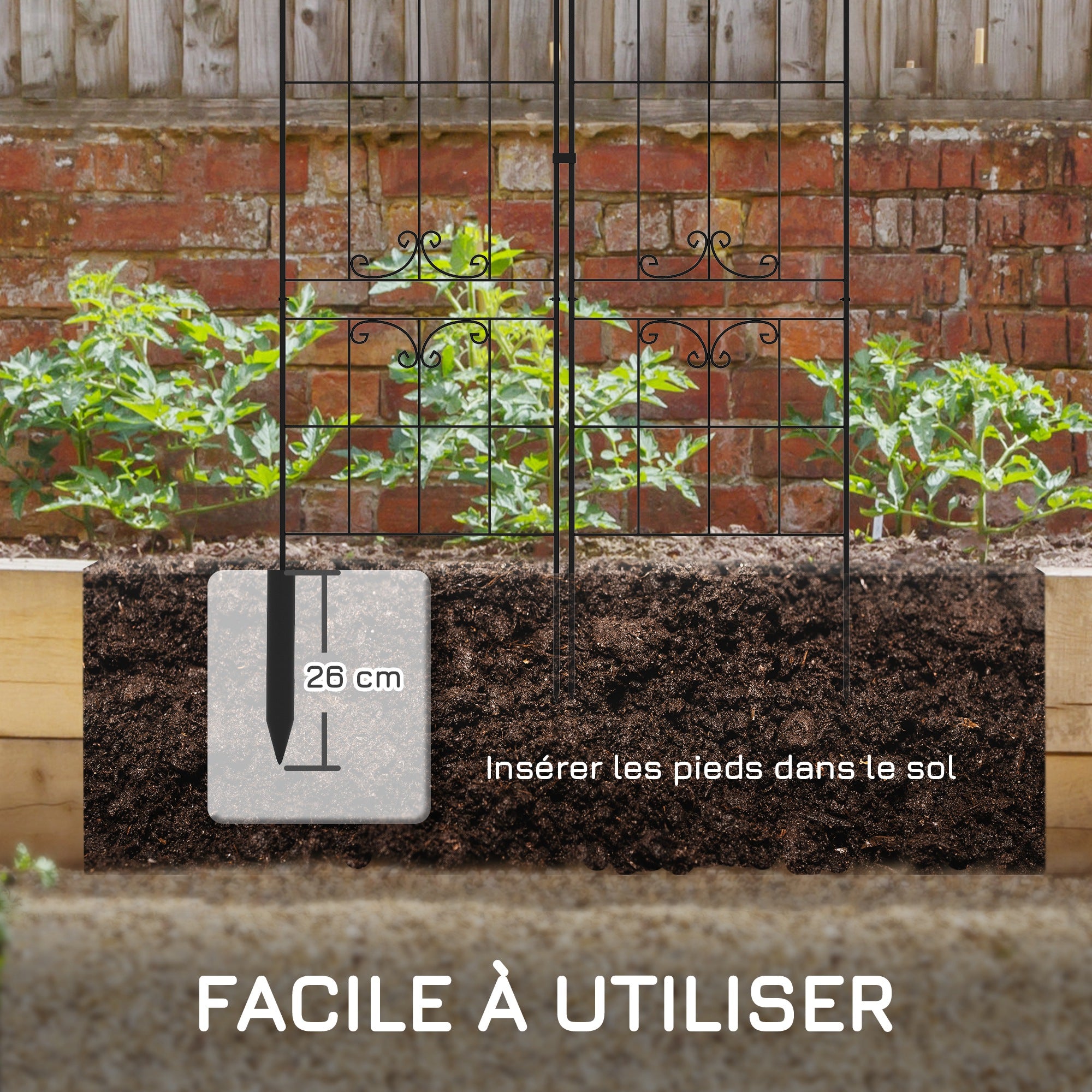 Set of 2 garden trellises, metal climbing plant support, 50W x 181H cm, black