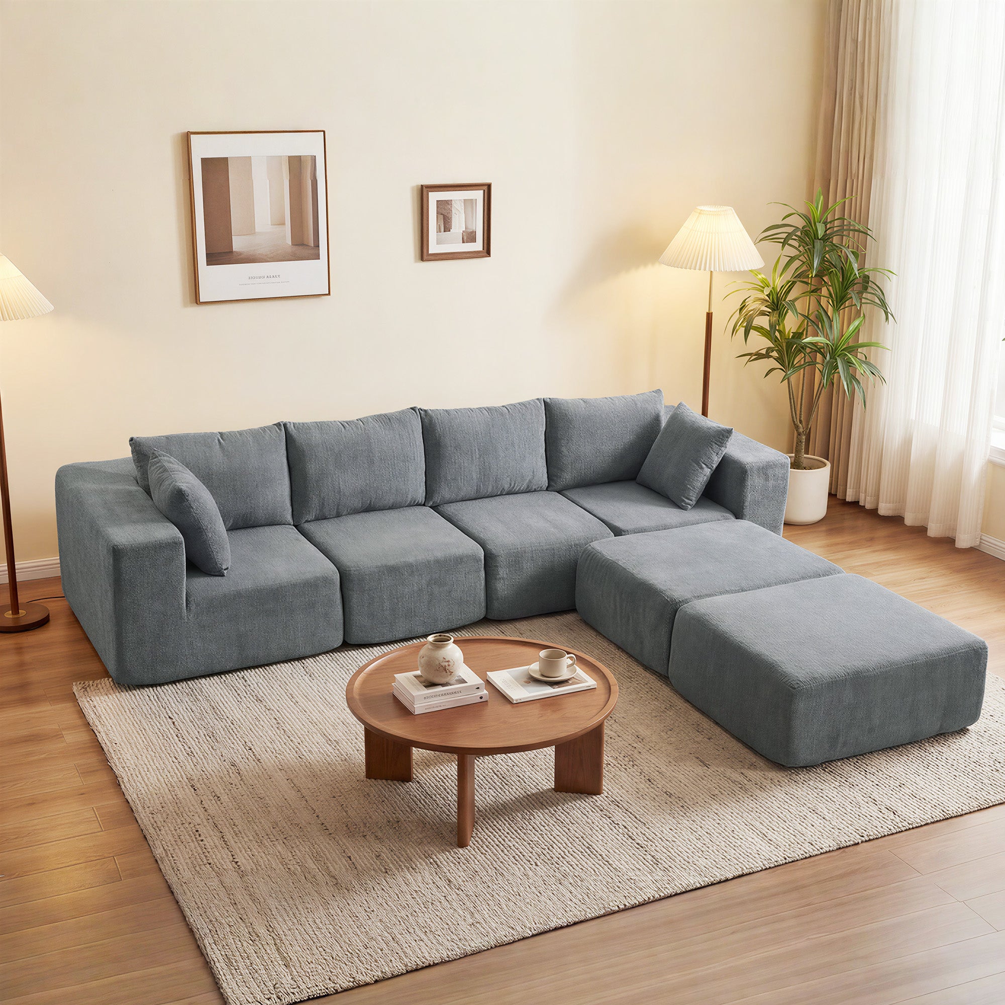 Corner Sectional Sofa with Sleeper Function, U-Shape 294 cm (115.7 in) — Deep Wide Seats, 4‑Seat Cloud Sectional with Throw Pillows, Linen-Look for Living Room, Dark Gray
