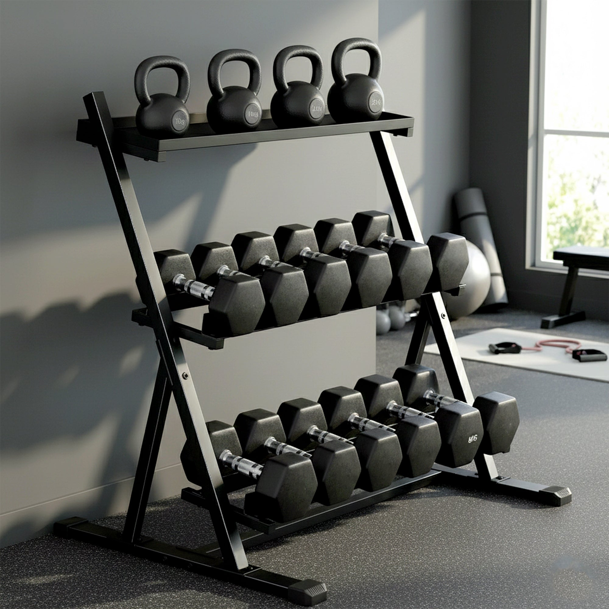 SPORTNOW Adjustable 3-Tier Dumbbell Rack — Heavy-Duty Steel, Up to 441 lb, Non-Slip, Adjustable Bars for Dumbbells & Kettlebells (Stand Only)