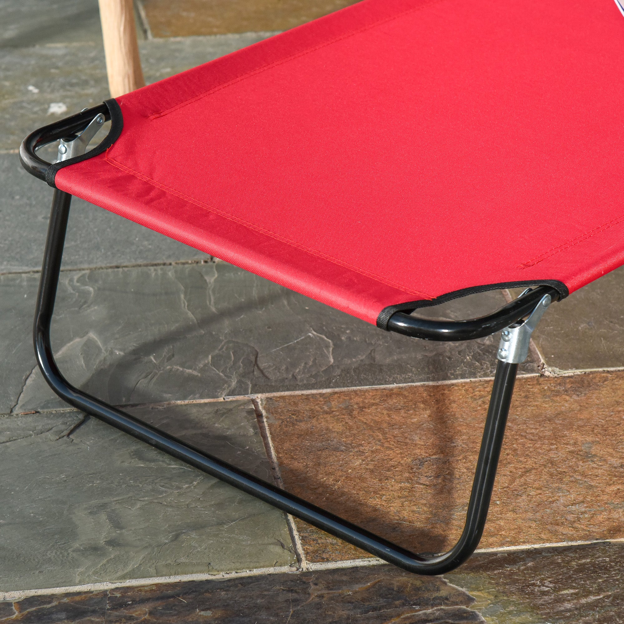 Folding Sun Lounger Reclining 4 Positions Chaise Longue 3 Cushions Provided Red