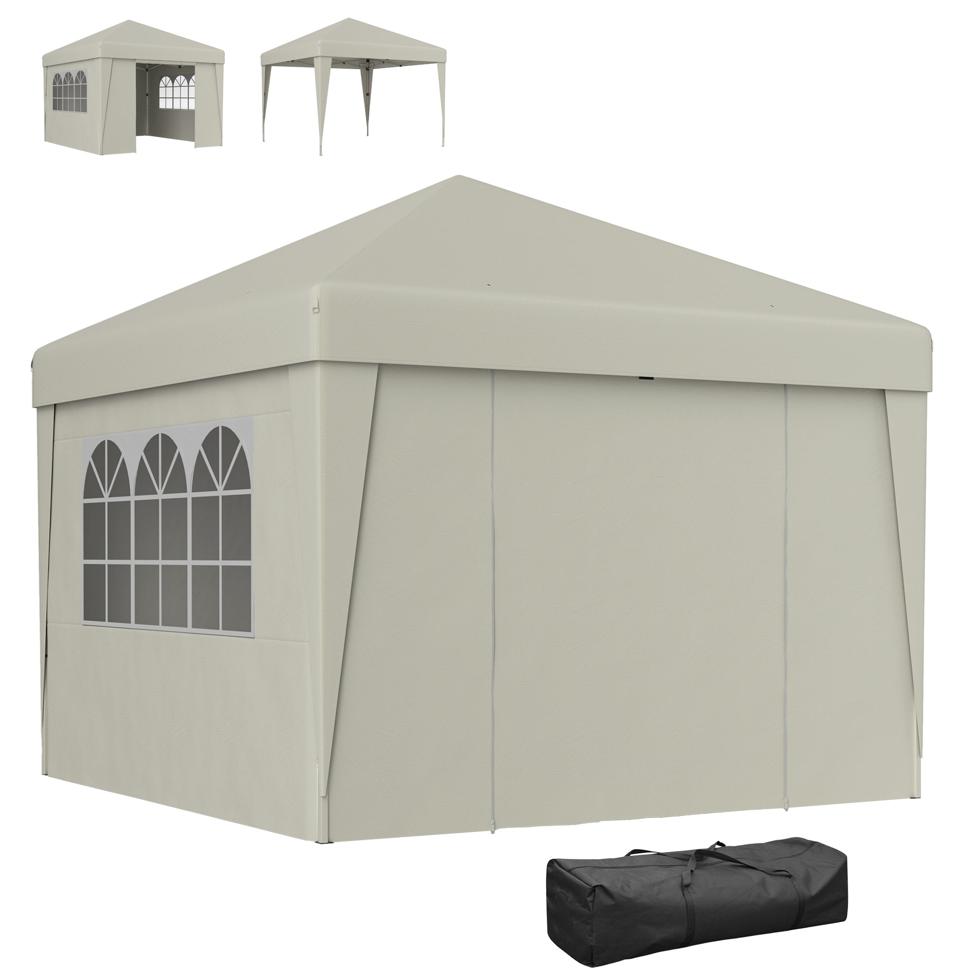 Pop-up Folding Garden Gazebo Canopy Event Tent 3 x 3m Anti-UV 30+ with Windows Side Panels Carry Bag Cream