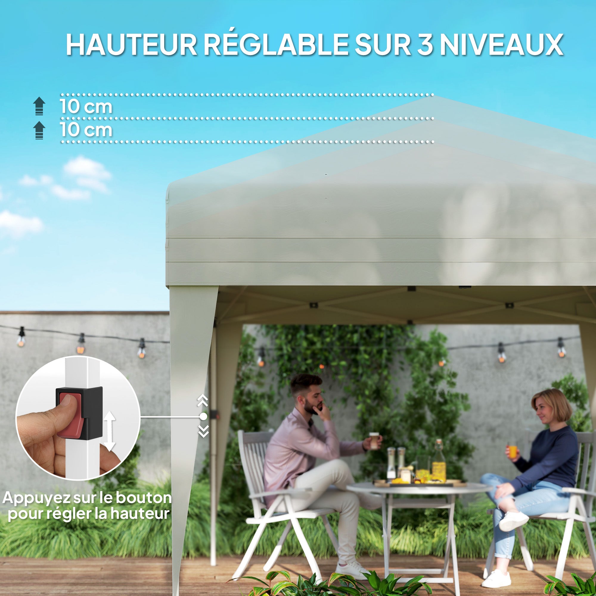 Pop-up Folding Garden Gazebo Canopy Event Tent 3 x 3m Anti-UV 30+ with Windows Side Panels Carry Bag Cream