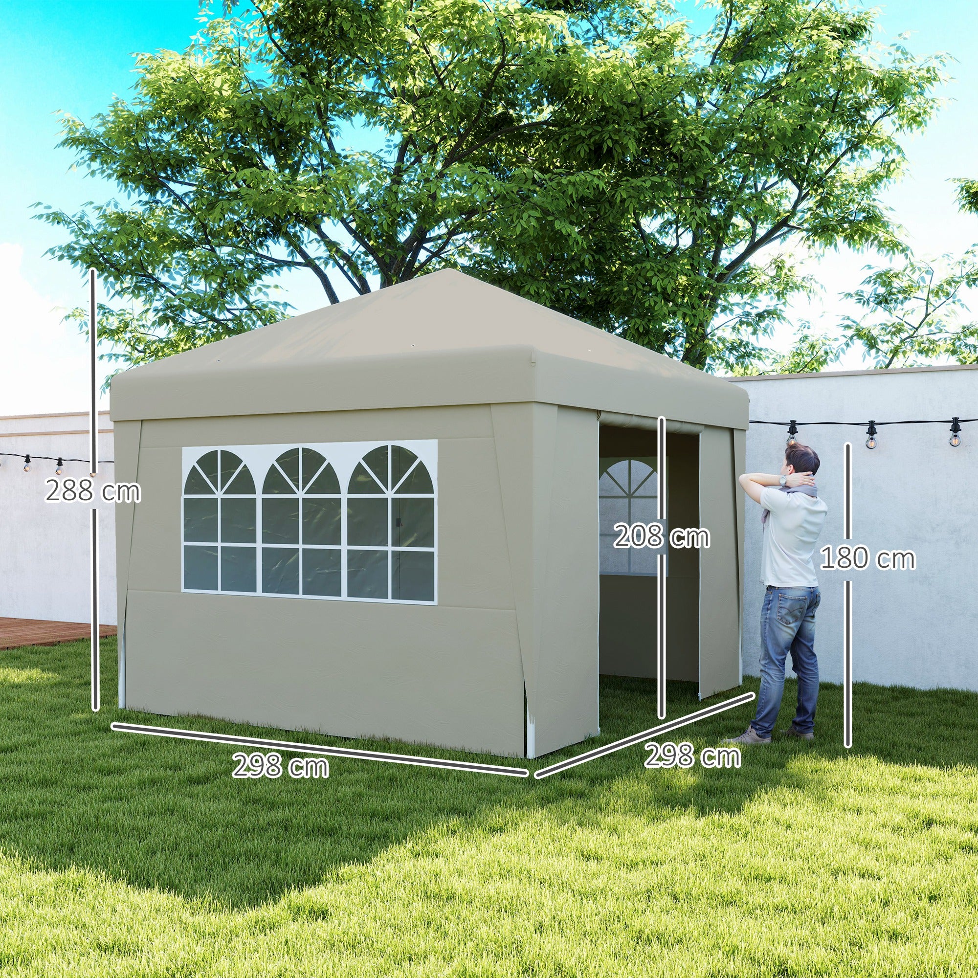 Pop-up Folding Garden Gazebo Canopy Event Tent 3 x 3m Anti-UV 30+ with Windows Side Panels Carry Bag Cream