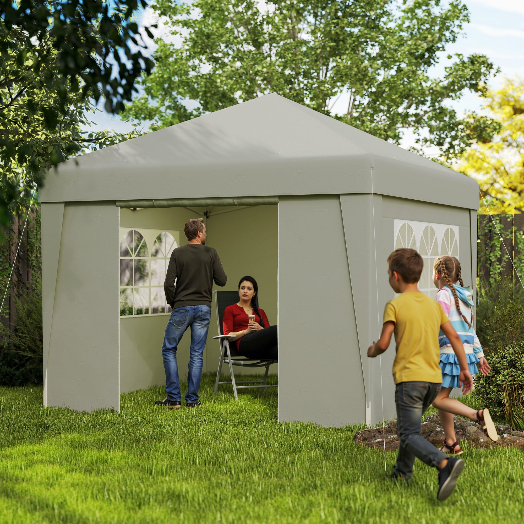 Pop-up Folding Garden Gazebo Canopy Event Tent 3 x 3m Anti-UV 30+ with Windows Side Panels Carry Bag Cream