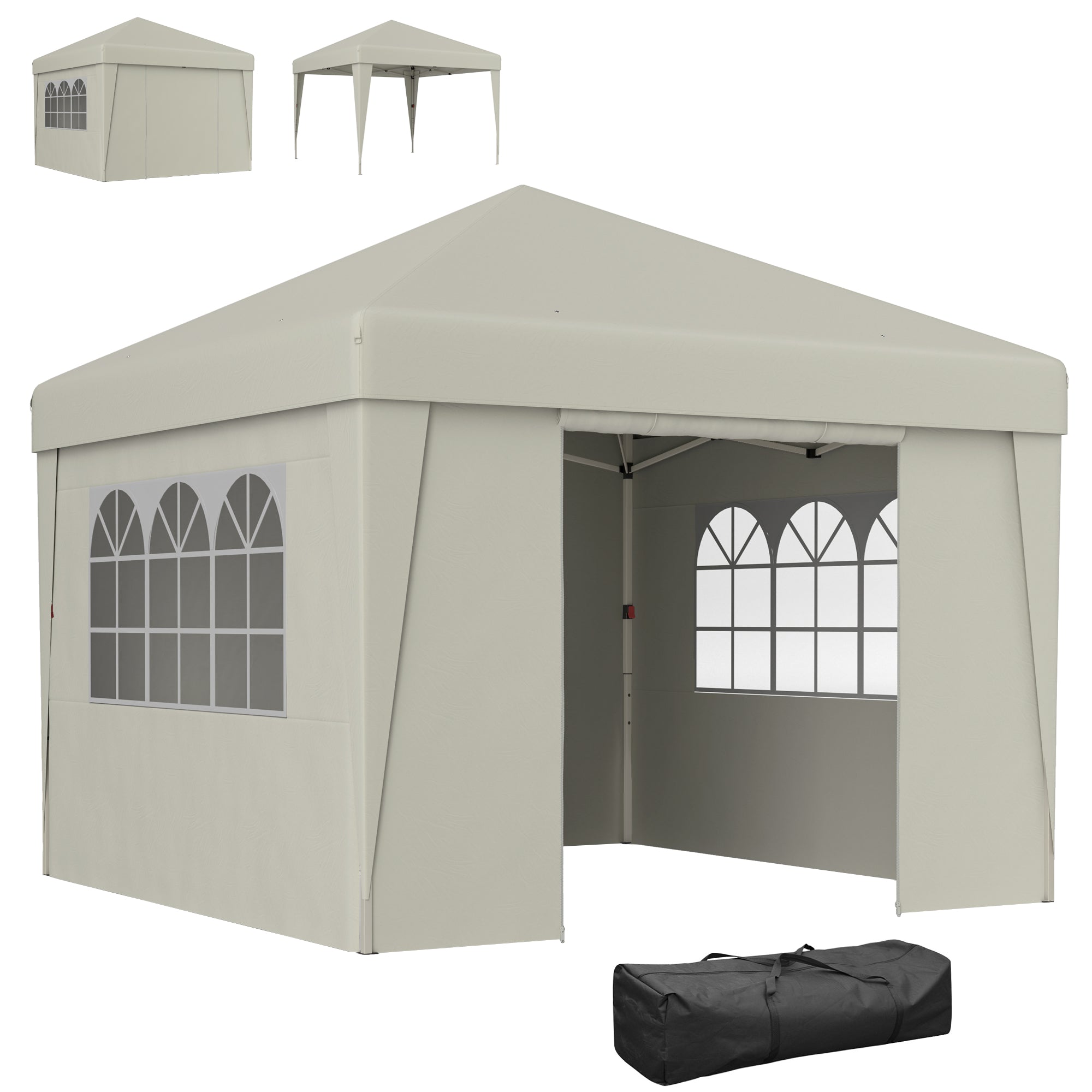 Pop-up Folding Garden Gazebo Canopy Event Tent 3 x 3m Anti-UV 30+ with Windows Side Panels Carry Bag Cream