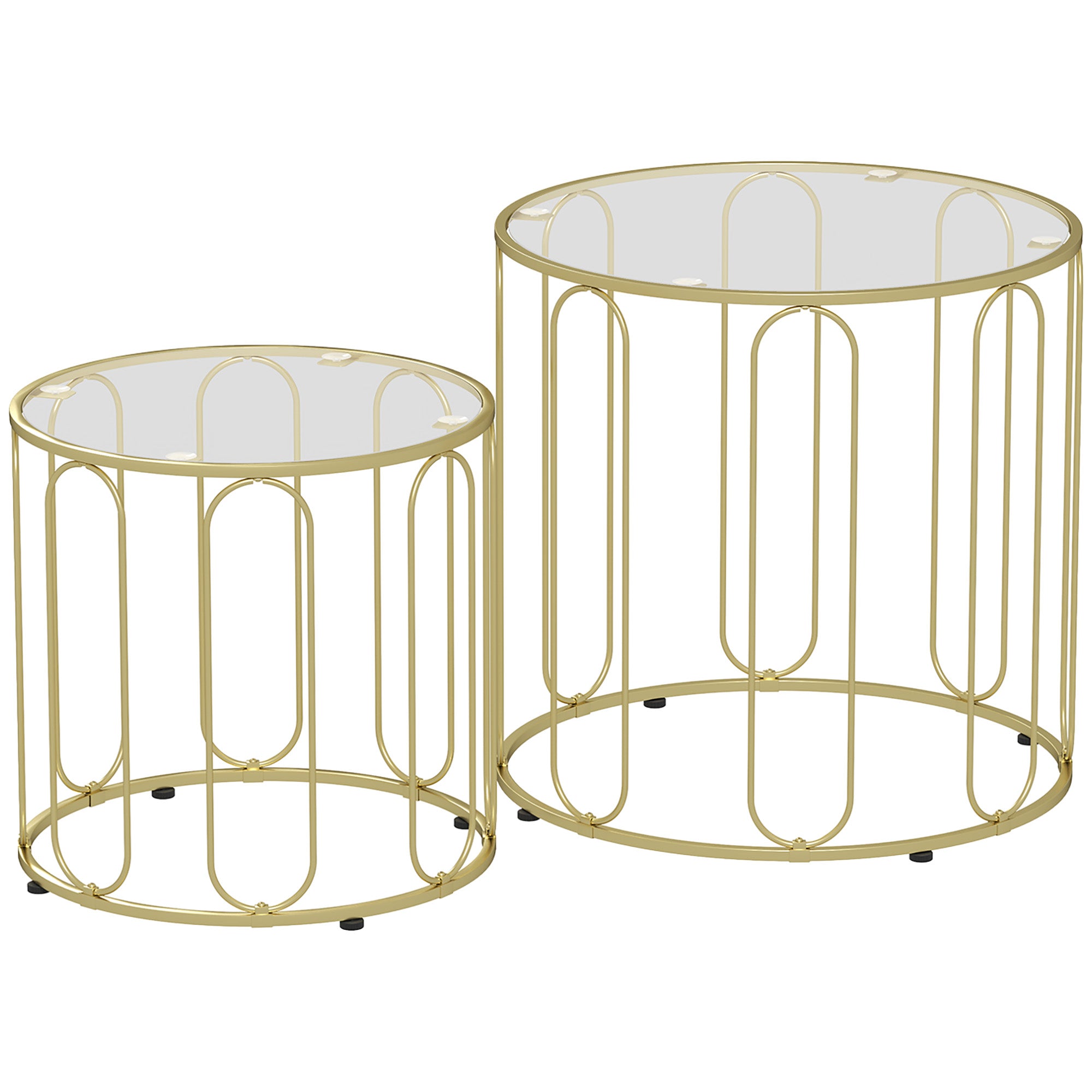 Round Nesting Side Tables Set of 2 with Metal Frame and Glass Top Small Coffee Tables for Living Room Gold