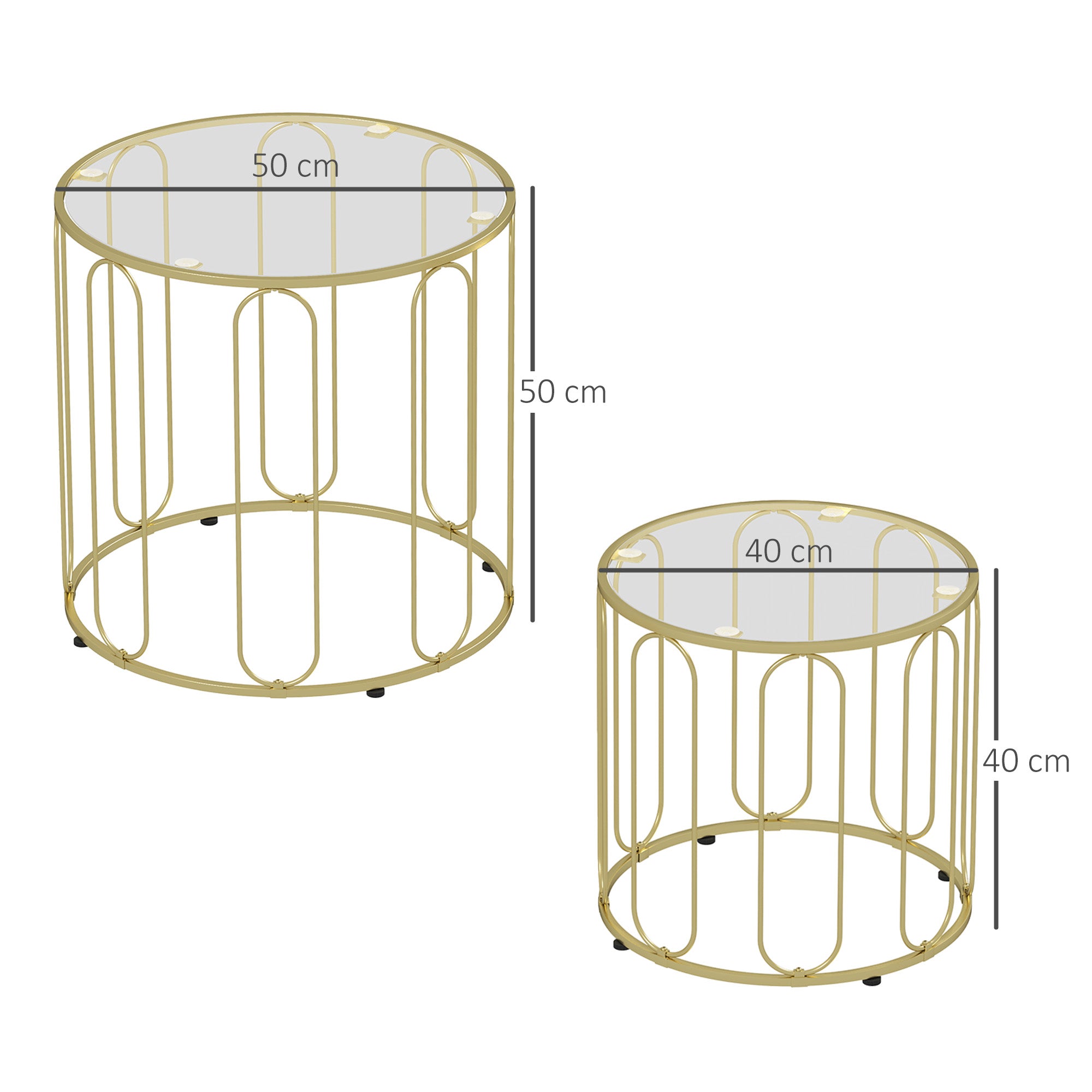 Round Nesting Side Tables Set of 2 with Metal Frame and Glass Top Small Coffee Tables for Living Room Gold