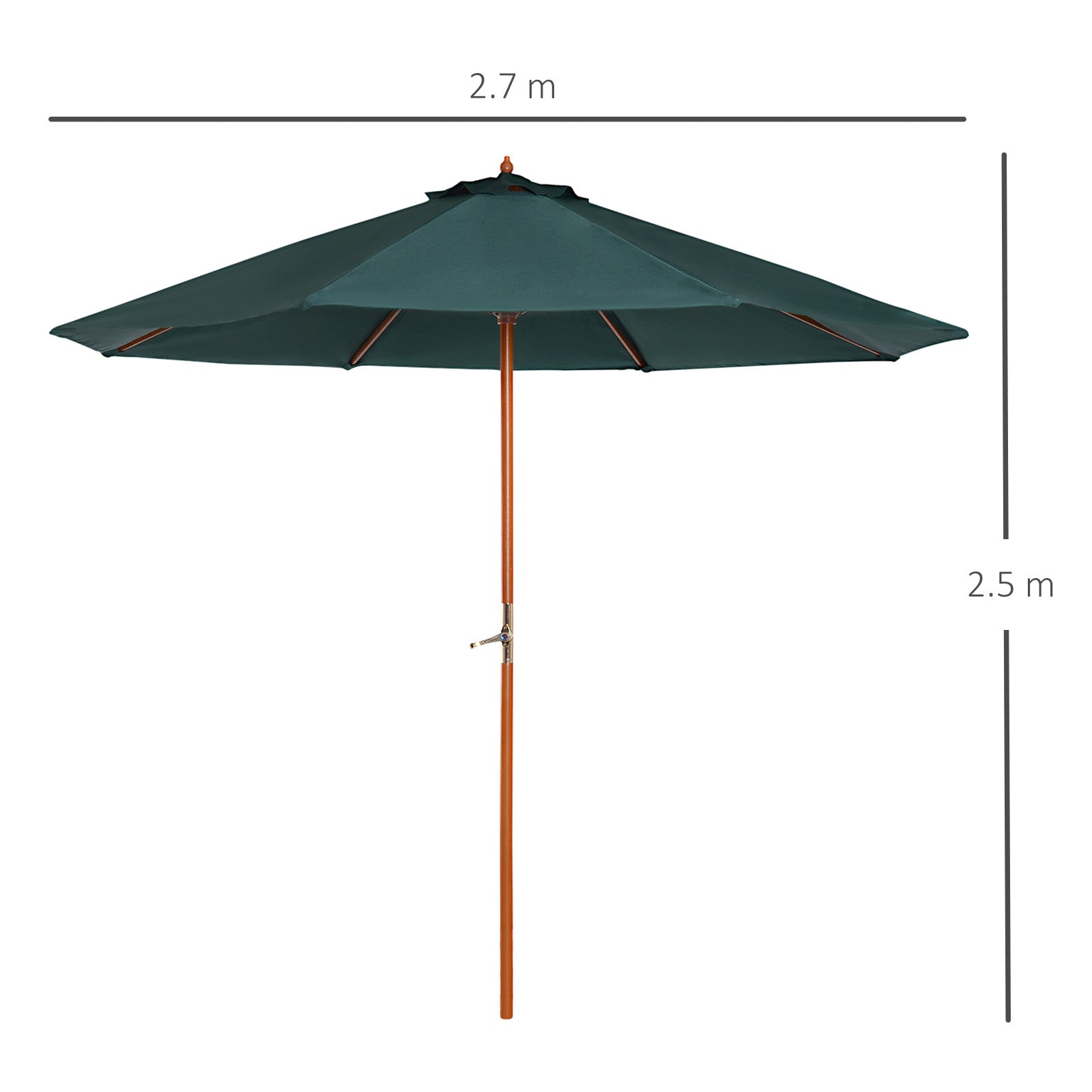 Wooden Sun Umbrella Wooden Umbrella Garden Umbrella c 2.5m Dark Green