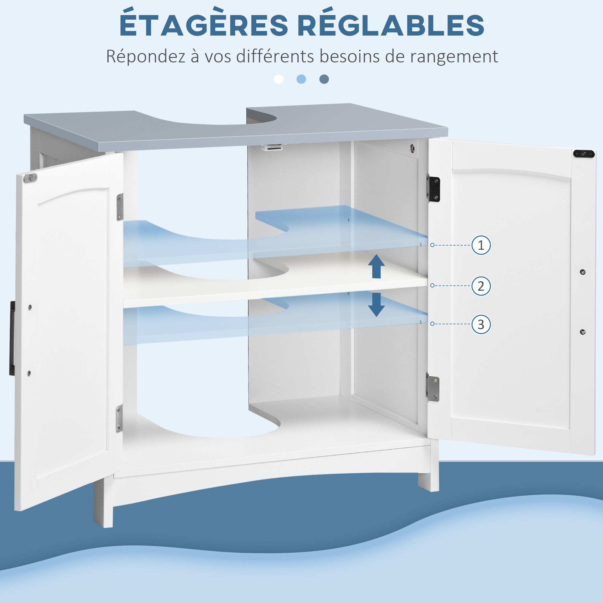 Bathroom Vanity Unit Under Sink Cabinet with Double Doors, Adjustable Shelf, 60 x 33 x 60 cm, White