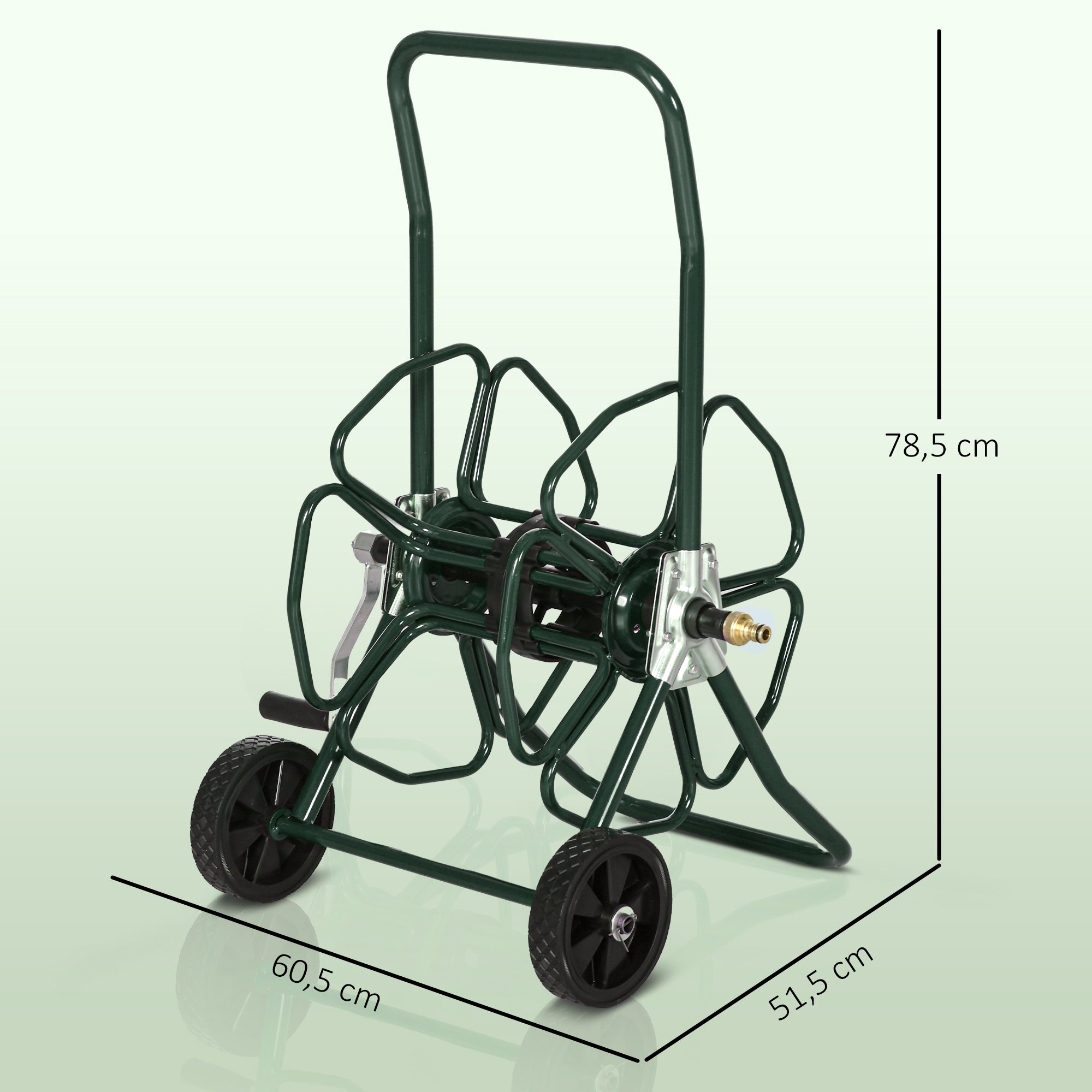 Hose Reel Cart with Wheels, 30m of Ø16mm Hose, Hose Reel Cart, Non-slip Handle, Metal, Green