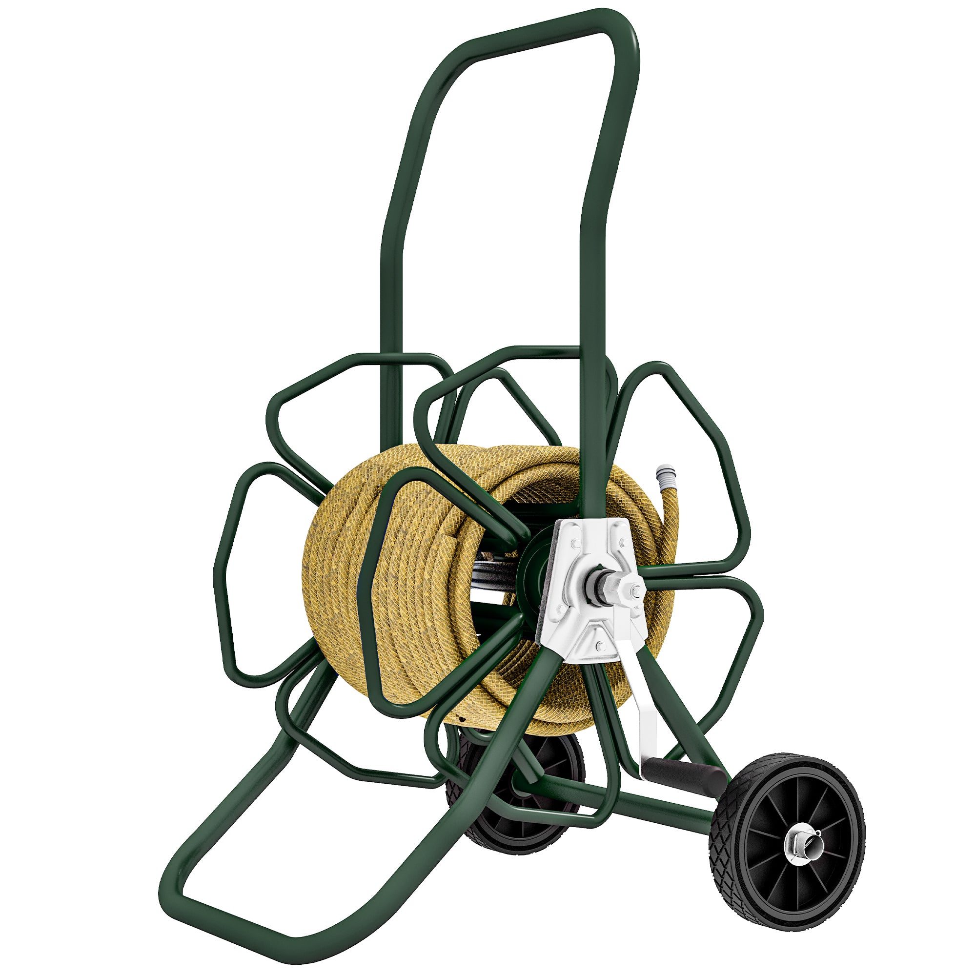 Hose Reel Cart with Wheels, 30m of Ø16mm Hose, Hose Reel Cart, Non-slip Handle, Metal, Green