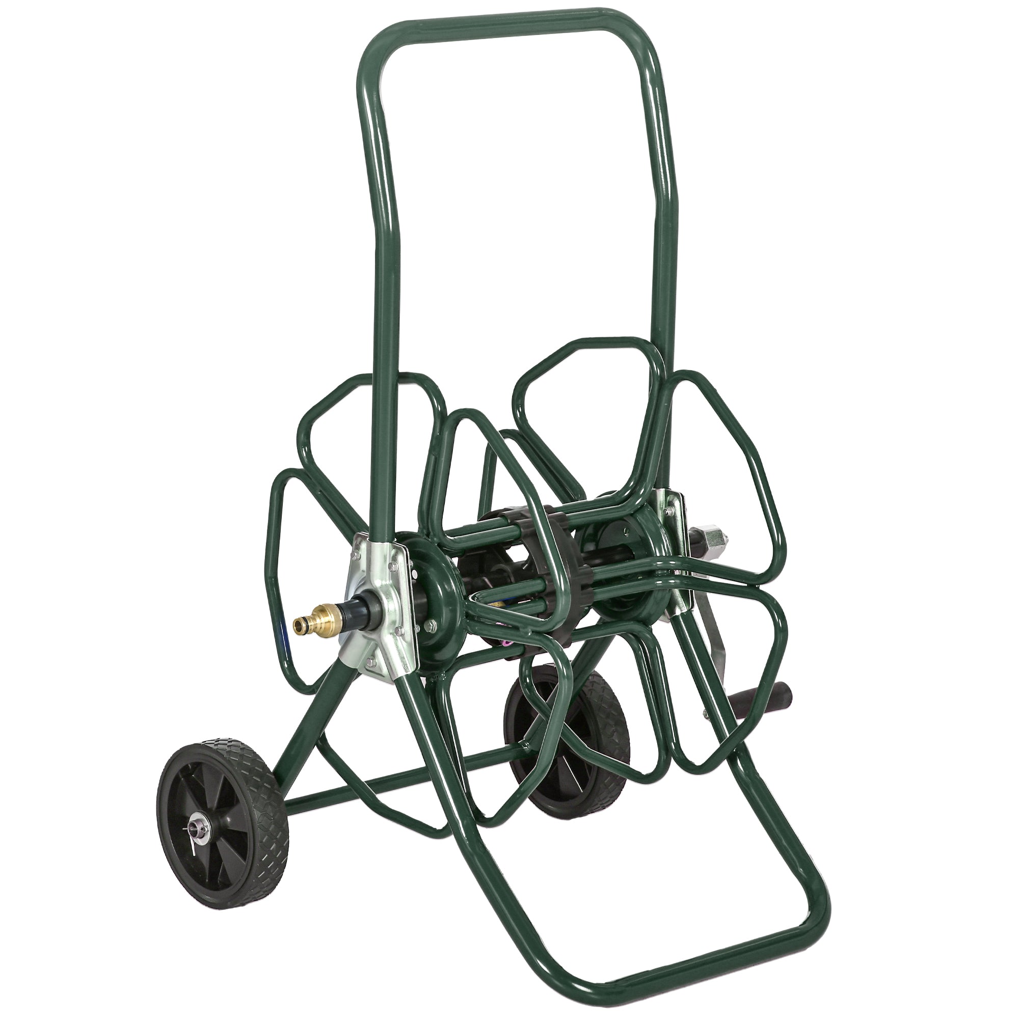 Hose Reel Cart with Wheels, 30m of Ø16mm Hose, Hose Reel Cart, Non-slip Handle, Metal, Green