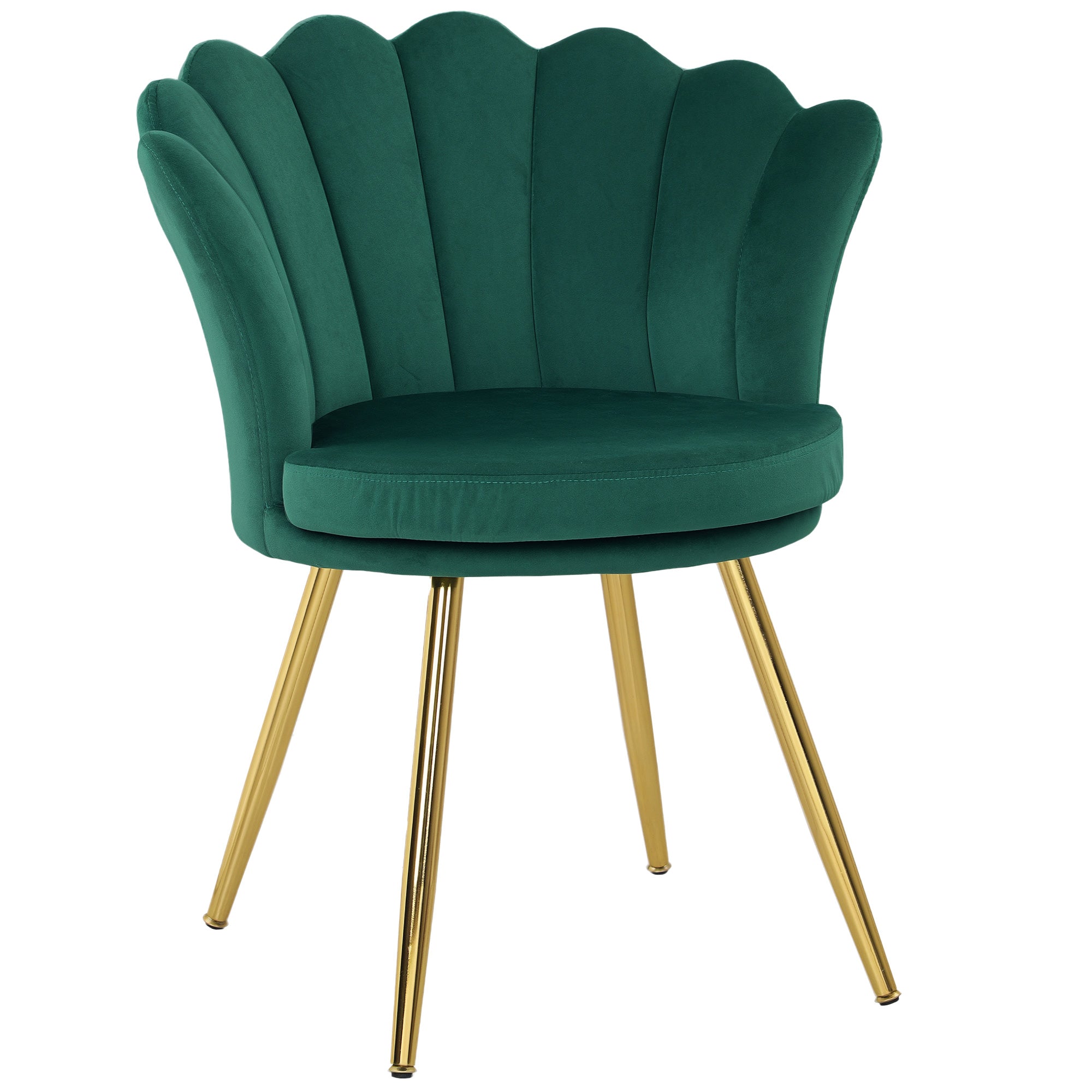 Shell Chair Velvet Dressing Table Chair Lounge Chair with Golden Metal Legs for Living Room Bedroom and Dining Room 67L x 64W x 77H cm Green