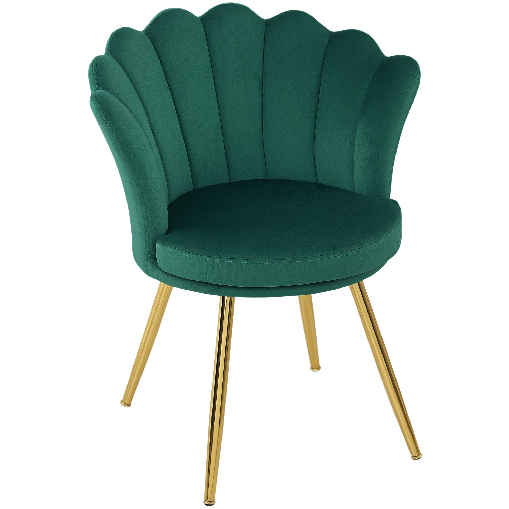 Shell Chair Velvet Dressing Table Chair Lounge Chair with Golden Metal Legs for Living Room Bedroom and Dining Room 67L x 64W x 77H cm Green