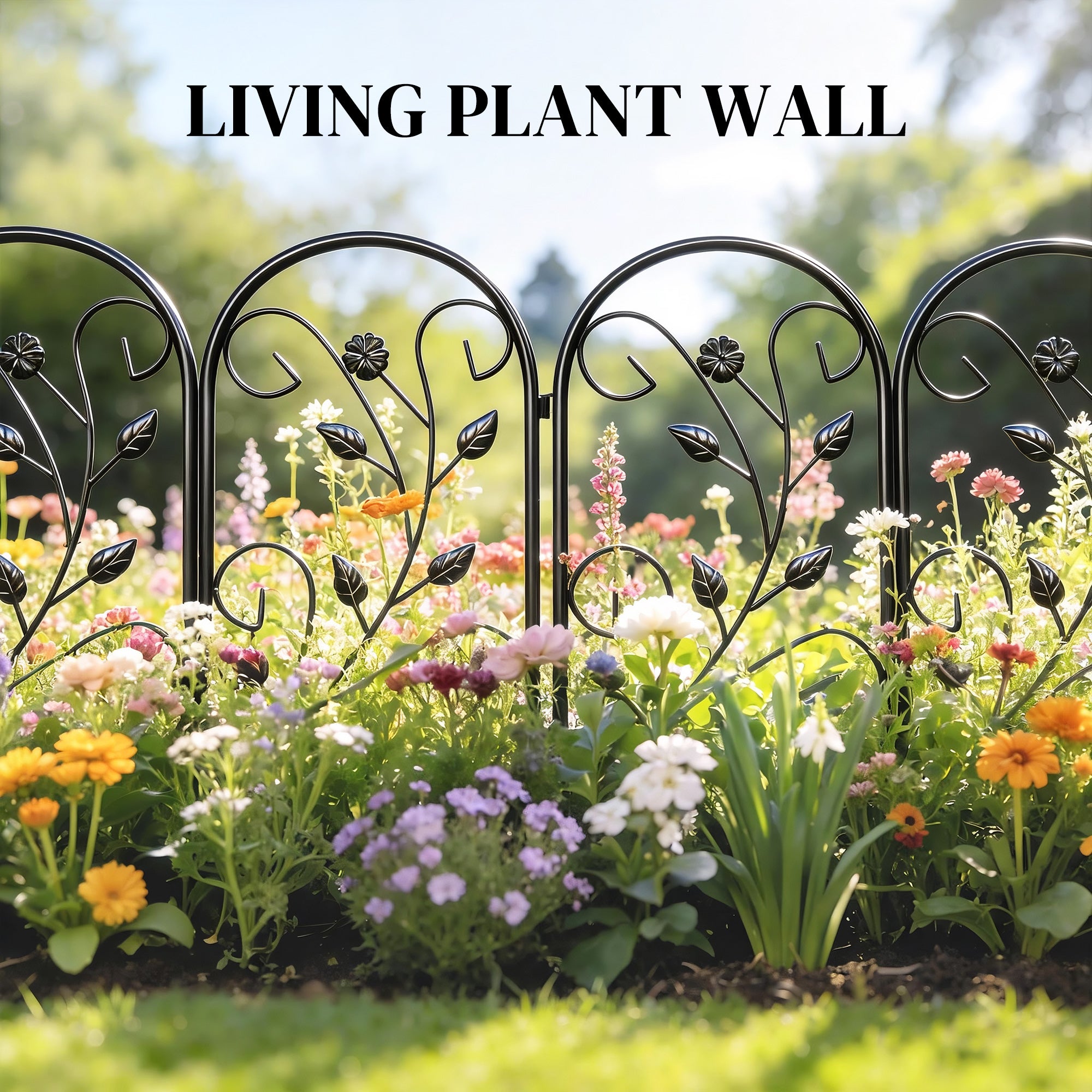 Metal Garden Fence Panel Set, 31.5 x 23.6 in Each (13.1 ft Total) – Decorative Arched Top Landscape & Pet Barrier, Black