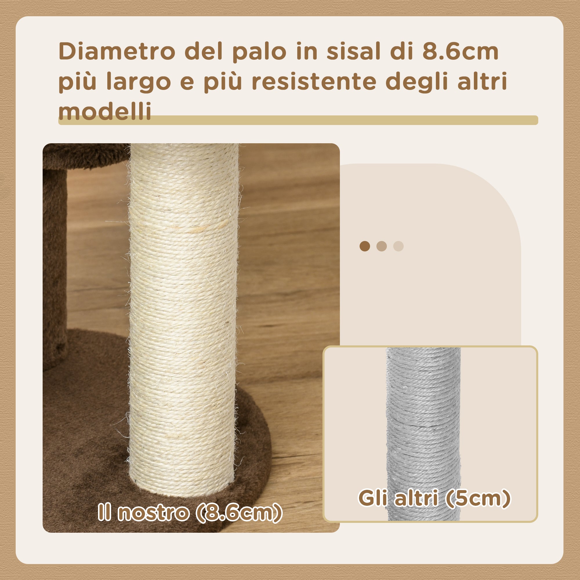 3-Level Cat Scratching Post with Platforms, Bed, and Sisal Posts, Cat Tower with Plush Covering, Ø40x65 cm, Brown