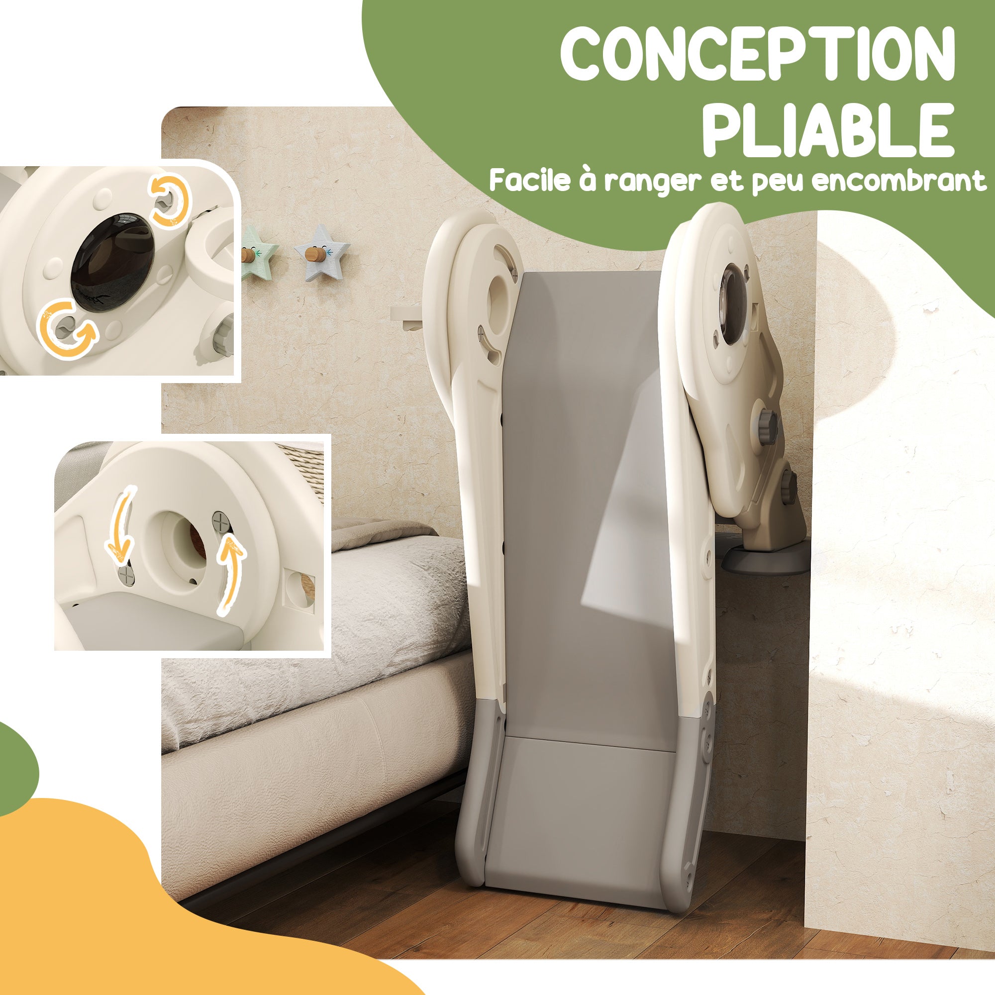 3-in-1 Children's Slide with Basketball Hoop and Climbing, Foldable Indoor Slide for Children, 2-5 Years Old, 132 x 48 x 57 cm, Cream