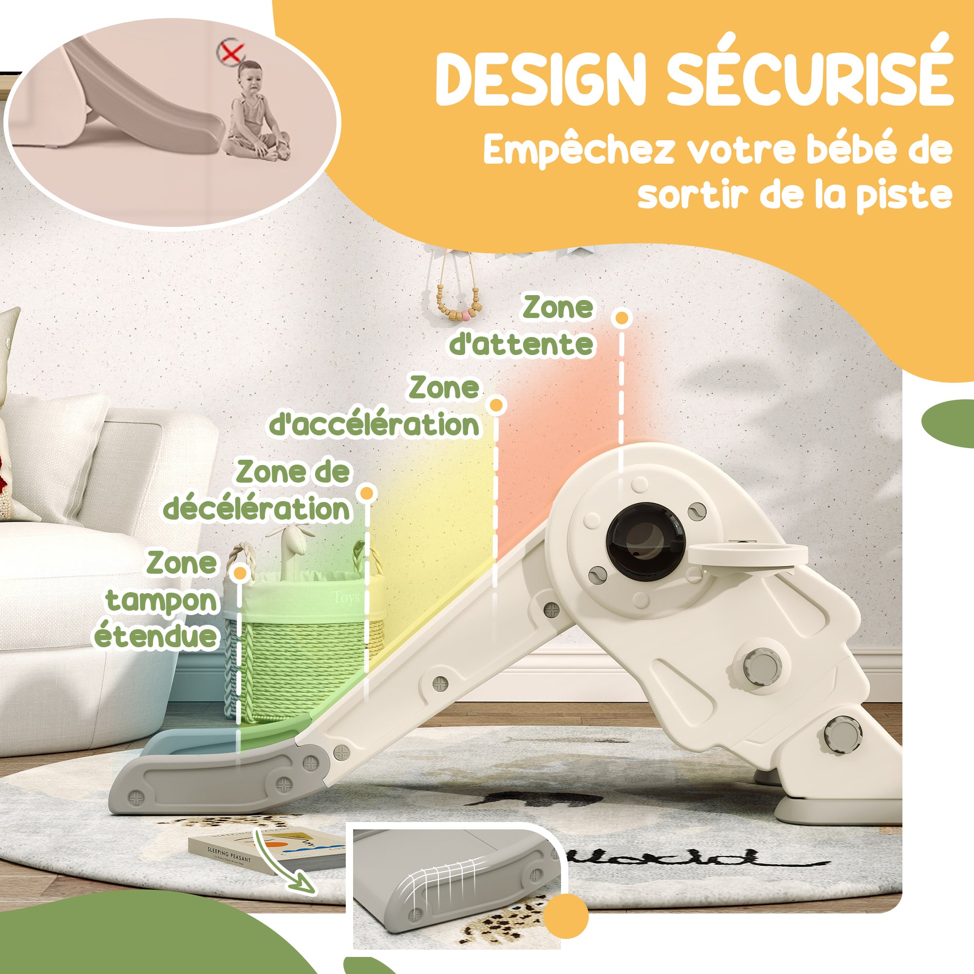 3-in-1 Children's Slide with Basketball Hoop and Climbing, Foldable Indoor Slide for Children, 2-5 Years Old, 132 x 48 x 57 cm, Cream