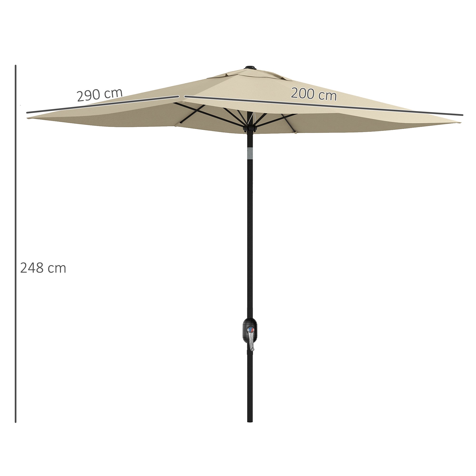 6.6 x 9.8 ft (2 x 3 m) Rectangular Tilt Patio Umbrella with Crank, 180 GSM Water-Resistant Polyester — Cream
