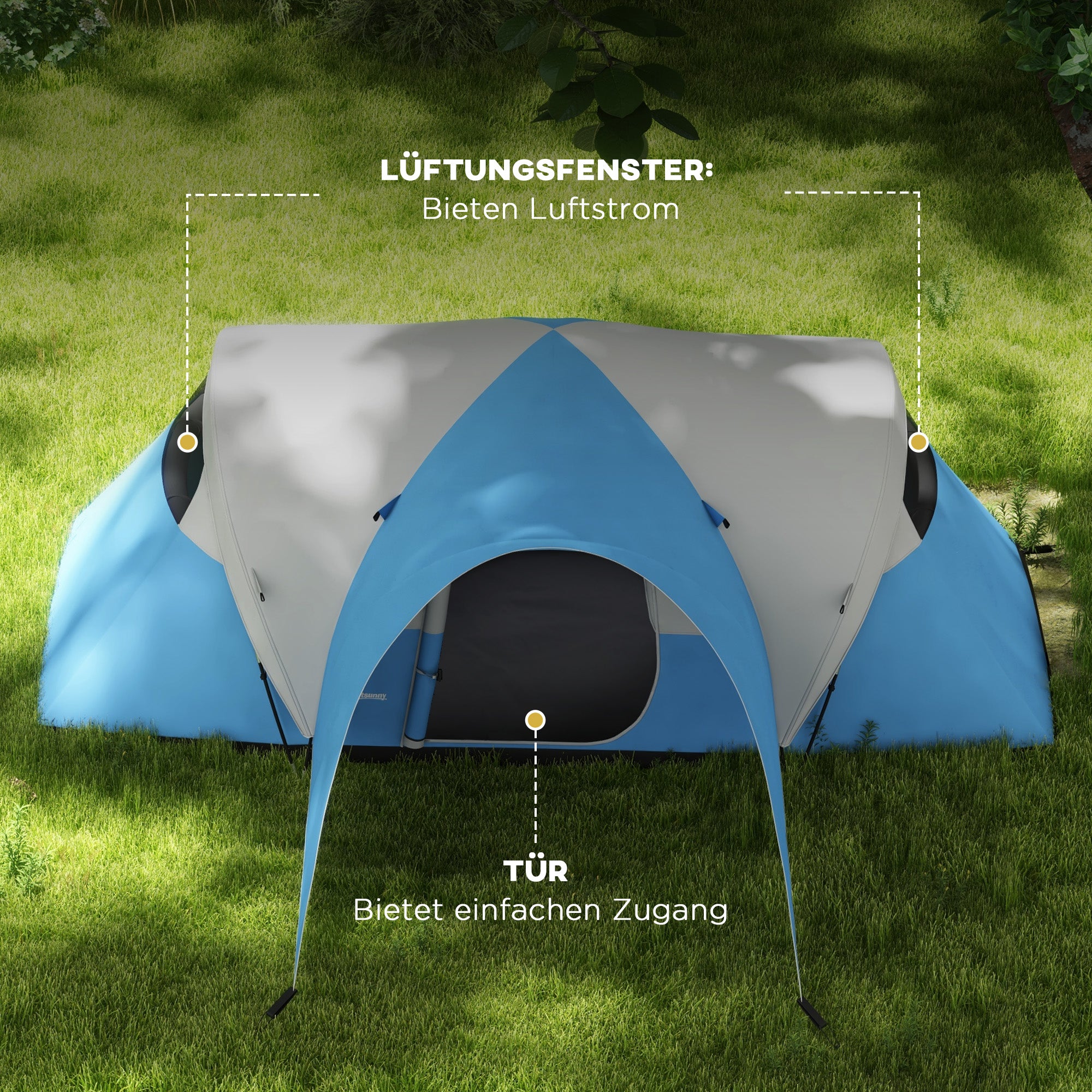 Tunnel Tent, Camping Tent, Water-Resistant Family Tent for 6 People, Festival Tent with Windows, Carry Bag, for Garden, Patio, Blue