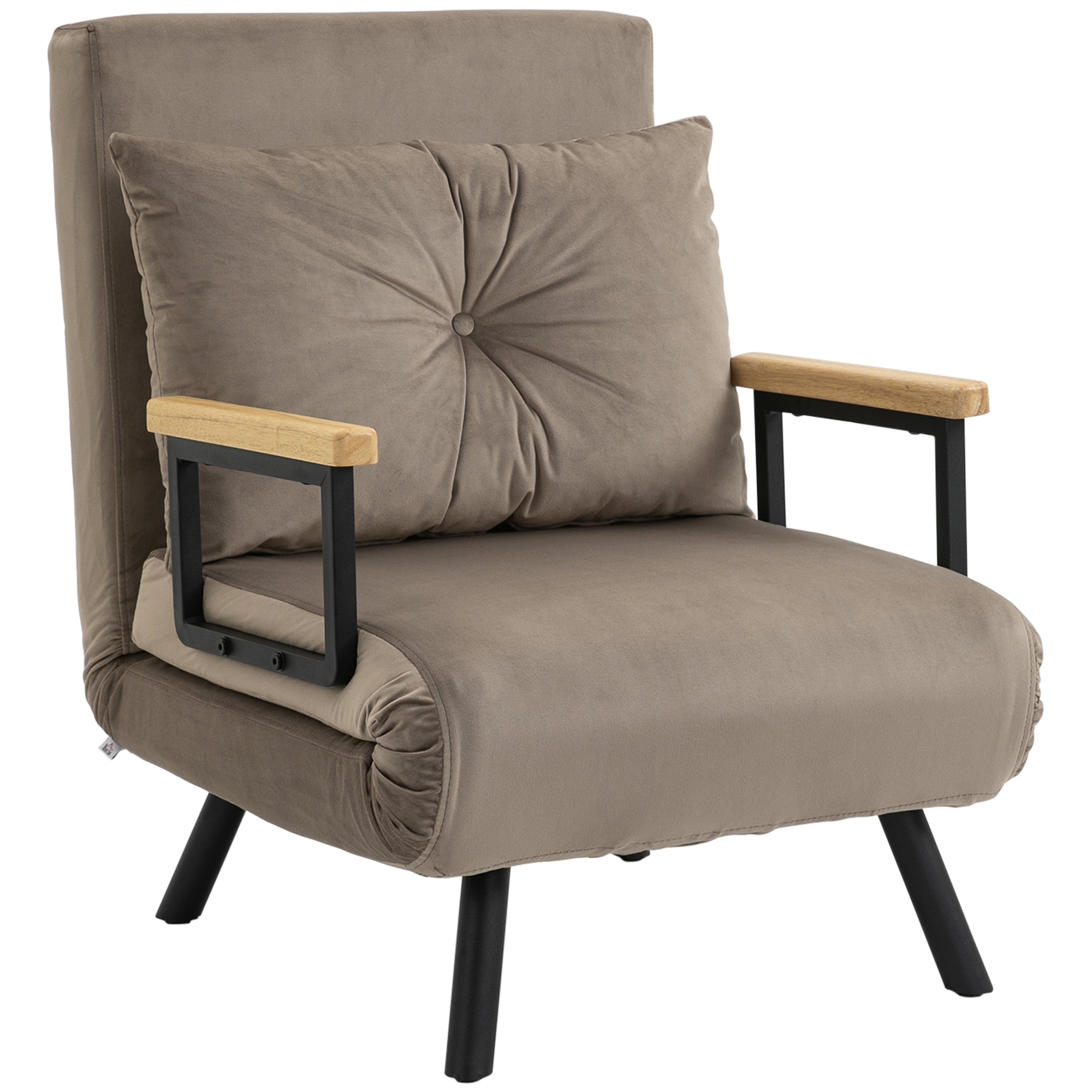 Sleeper Sofa, Folding Bed with Bed Function, Recliner Chair with Back Cushion, Cushioned Sofa with Adjustable Backrest, Velvet Look, 63 x 73 x 81 cm, Light Brown