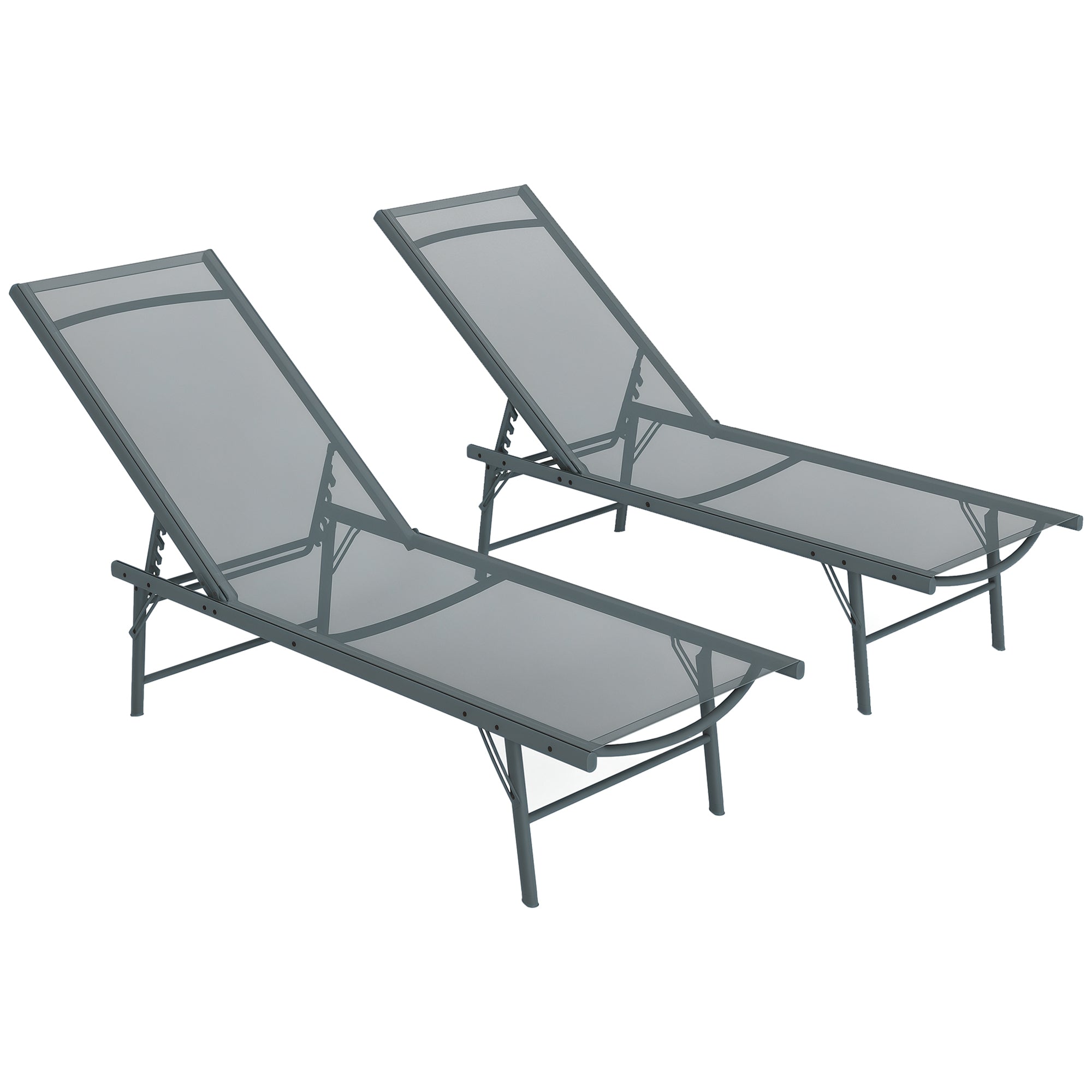 Pack of 2 Garden Lounge Chairs Outdoor Folding Sun Loungers Reclining in 5 Positions with Metal Frame and Breathable Mesh Seat for Beach Pool 164x54x84 cm Light Gray
