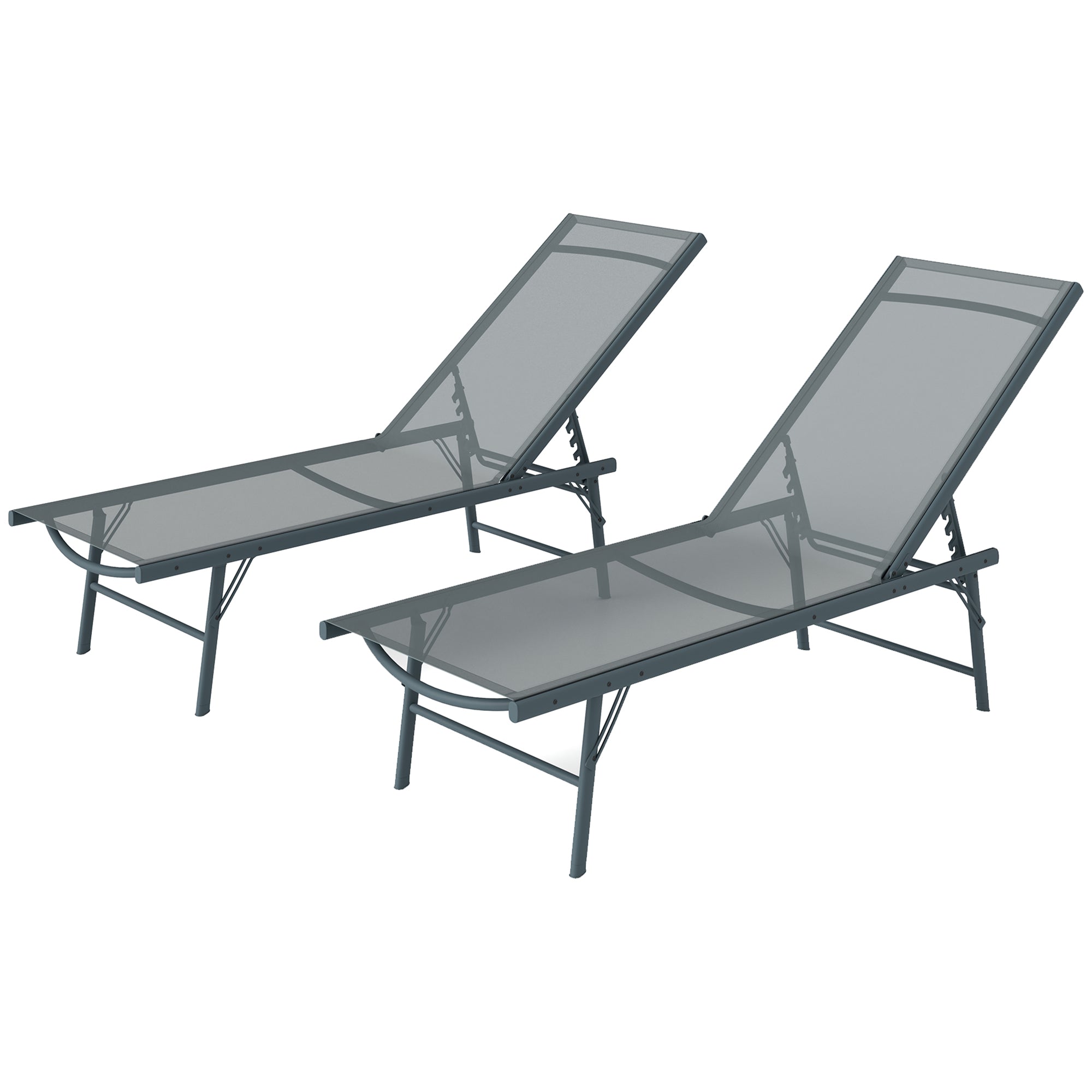 Pack of 2 Garden Lounge Chairs Outdoor Folding Sun Loungers Reclining in 5 Positions with Metal Frame and Breathable Mesh Seat for Beach Pool 164x54x84 cm Light Gray