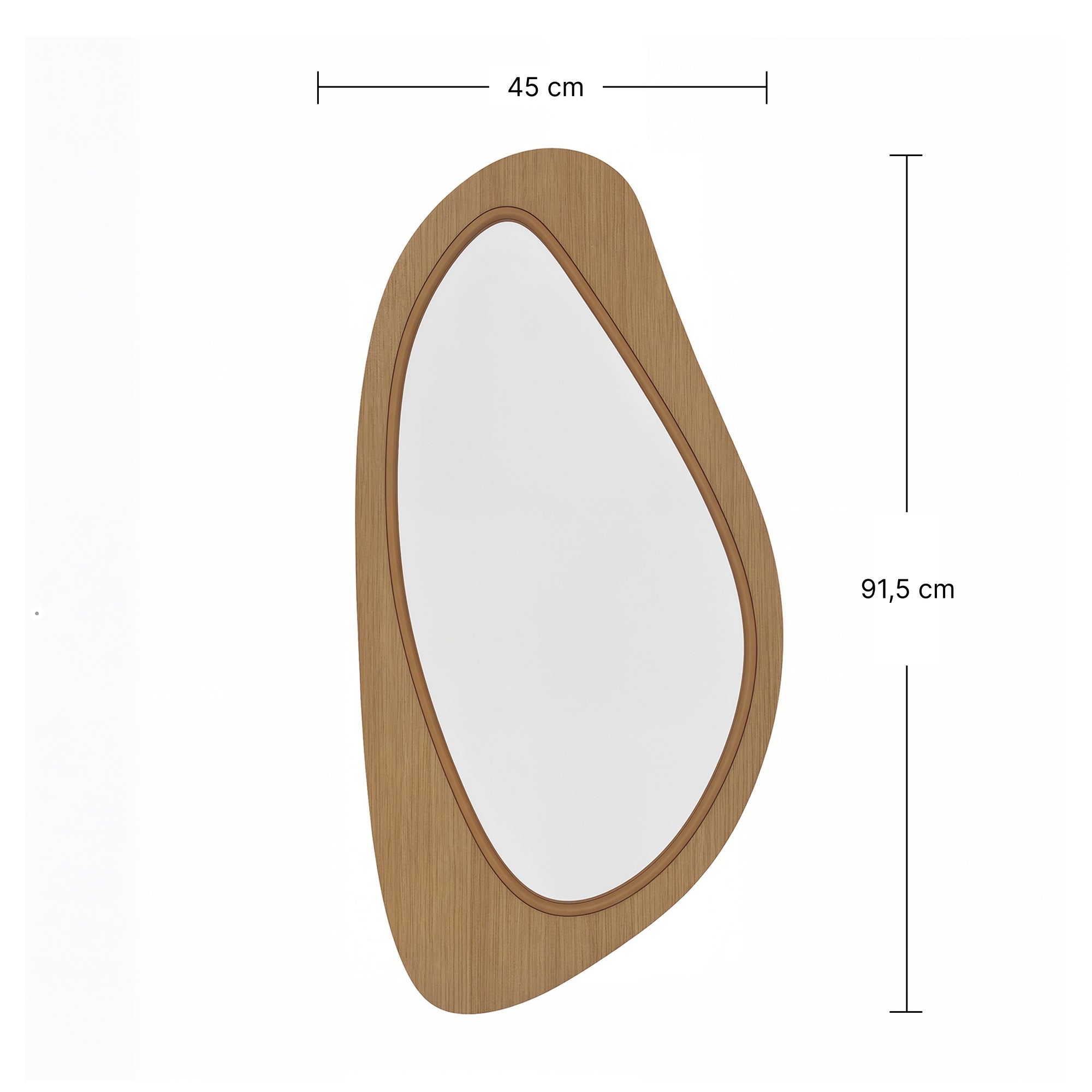 Asymmetrical Wall Mirror 36 x 17.7 in – Pine Veneer Frame Decorative Hanging Mirror for Bedroom & Living Room, Natural Wood