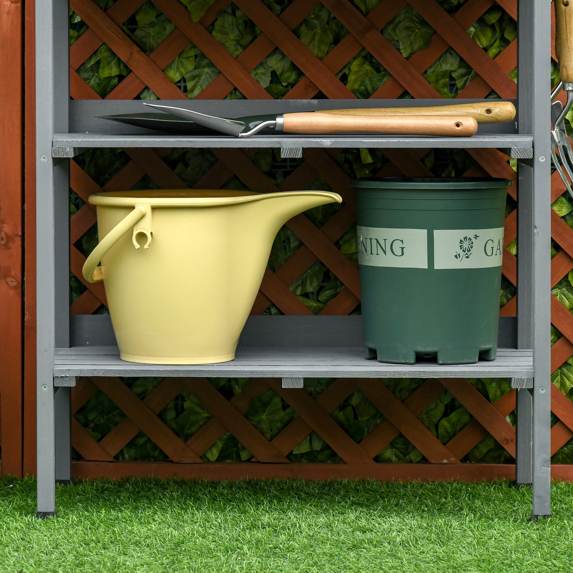 Planting Table Gardening Table Flower Table with Metal Work Surface Garden Wood Gray 76 x 37 x 89 cm