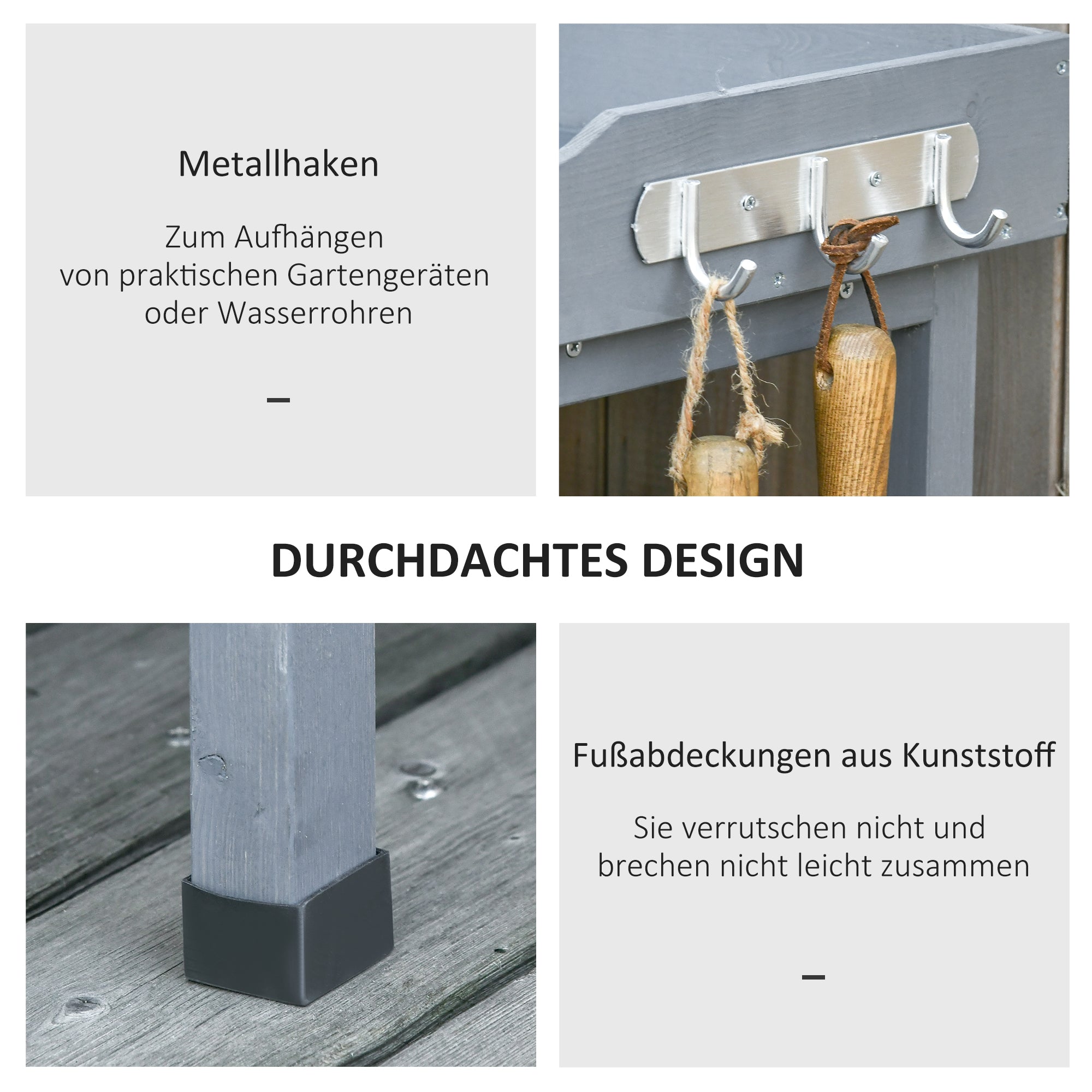 Planting Table Gardening Table Flower Table with Metal Work Surface Garden Wood Gray 76 x 37 x 89 cm