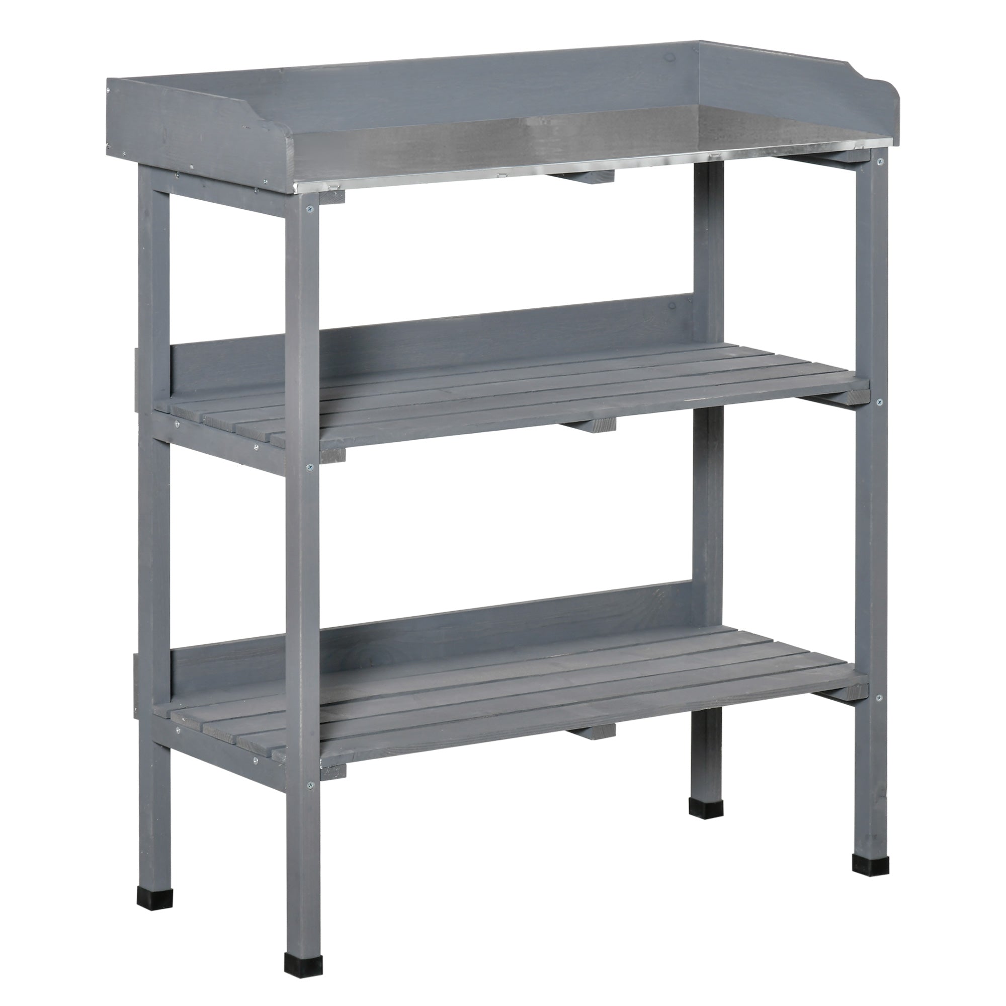 Planting Table Gardening Table Flower Table with Metal Work Surface Garden Wood Gray 76 x 37 x 89 cm