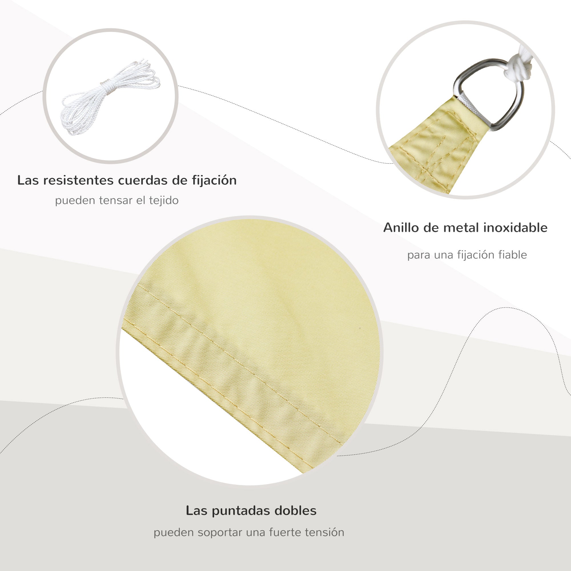 Beige Shade Sail Sun Canopy Triangle Polyester Fabric Garden Beach Camping Shade (various colors and sizes), 6x6x6 meters, beige