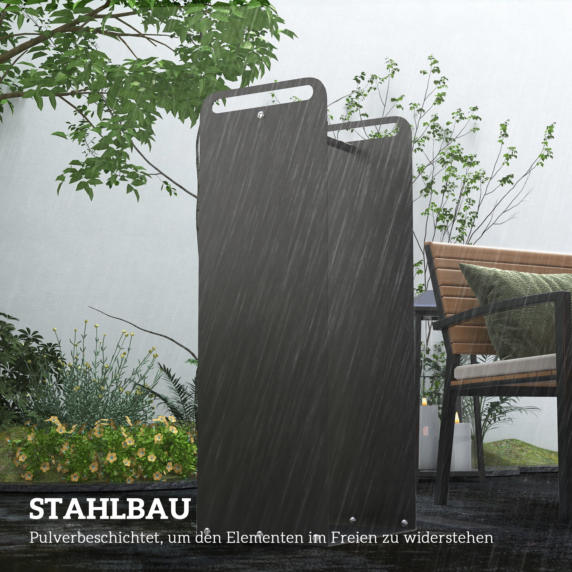 Firewood Rack 37 x 30 x 90 cm Wood Storage with Handles, Firewood Rack for Outdoor, Indoor, up to 30 kg, Steel, Black