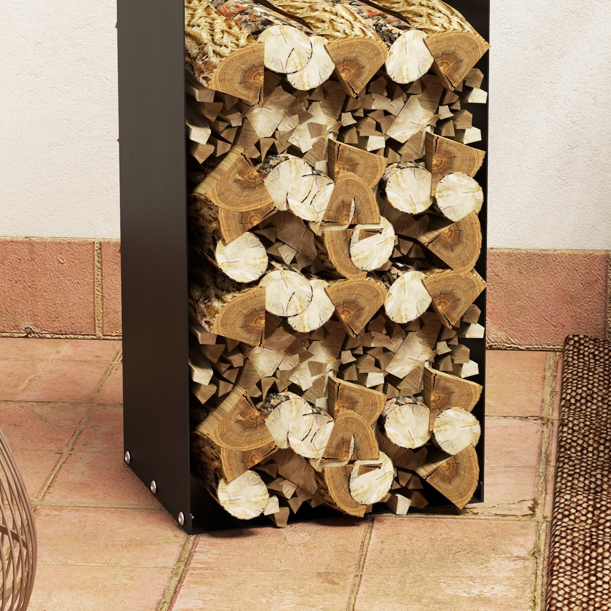 Firewood Rack 37 x 30 x 90 cm Wood Storage with Handles, Firewood Rack for Outdoor, Indoor, up to 30 kg, Steel, Black