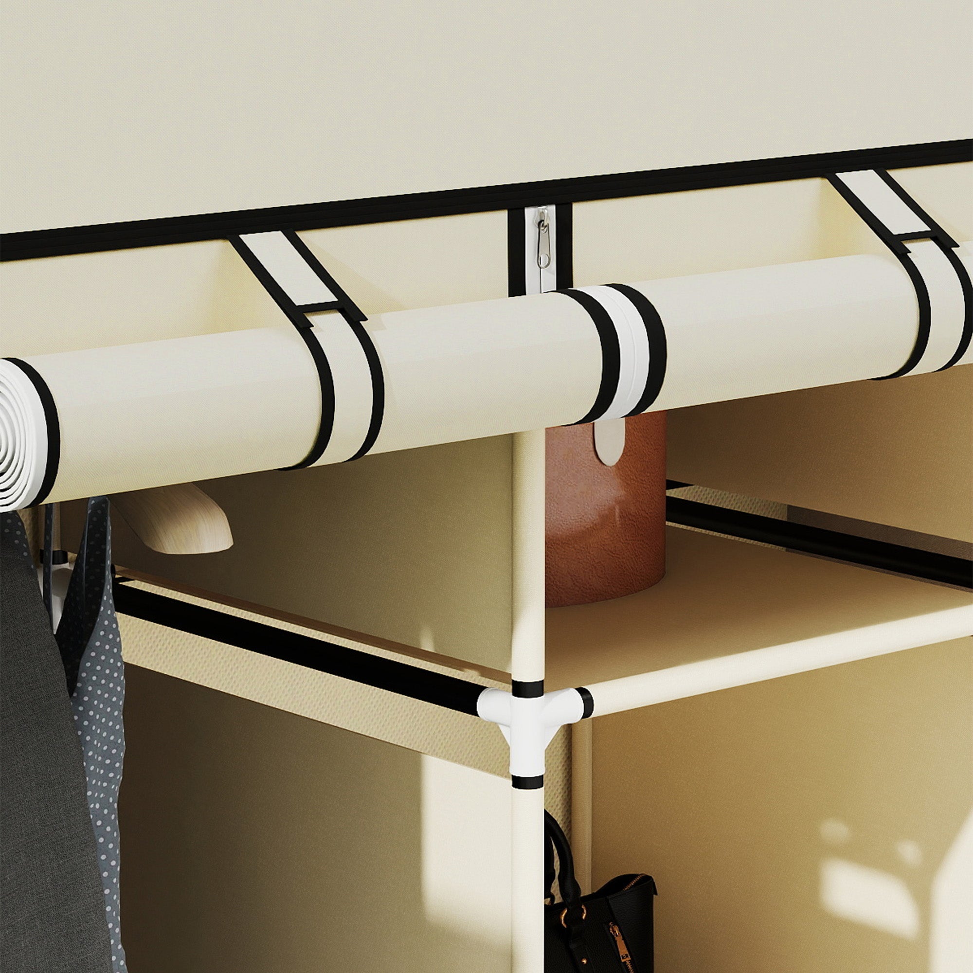 Fabric Wardrobe, Clothes Closet with Clothes Rails, 8 Levels, Foldable Wardrobe, Foldable Wardrobe for Bedroom, Hallway, Non-Woven Fabric, Cream White, 125 x 43 x 162.5 cm