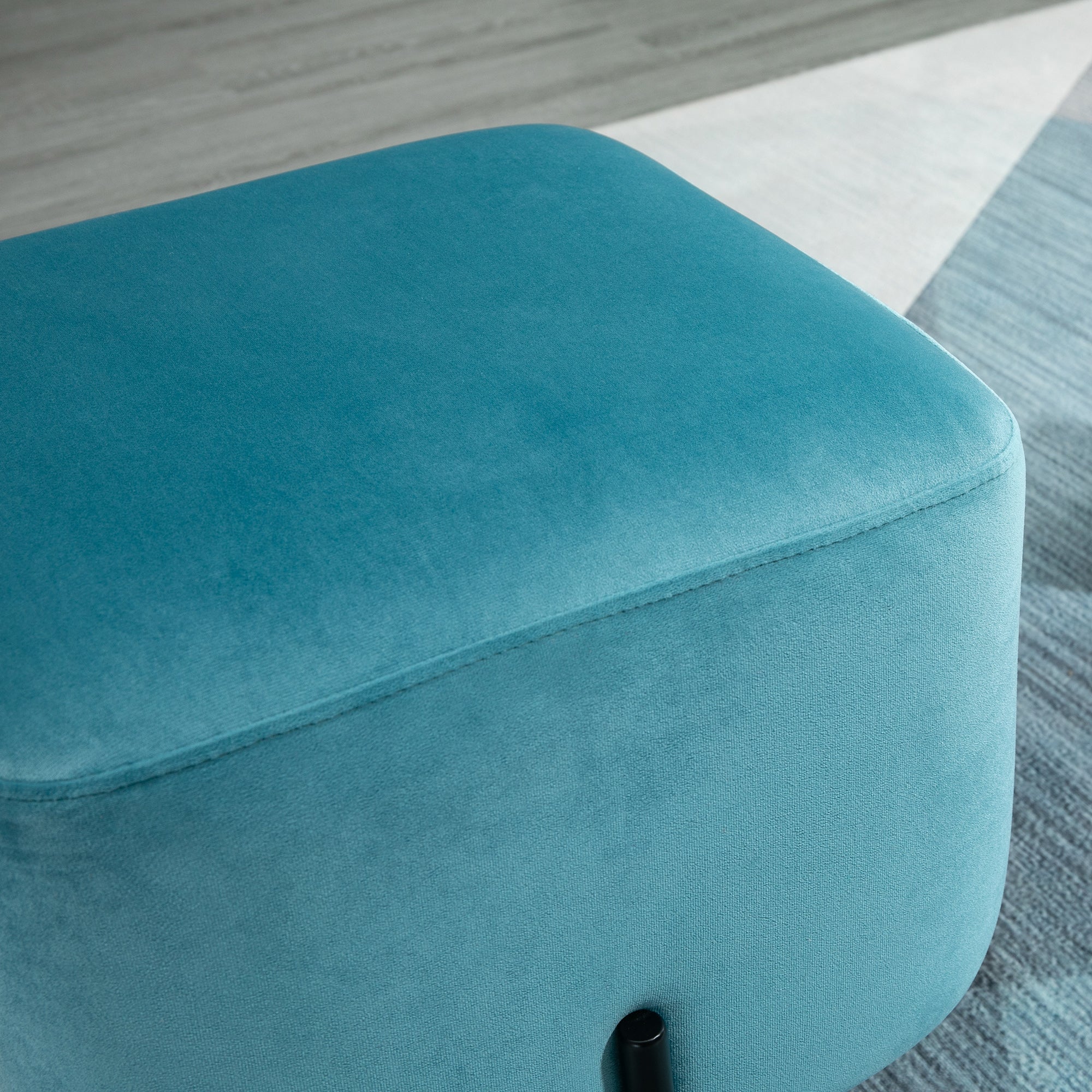 Padded Velvet Footstool Footrest Polyester Steel Foam Turquoise 44.5 x 44.5 x 41.5 cm