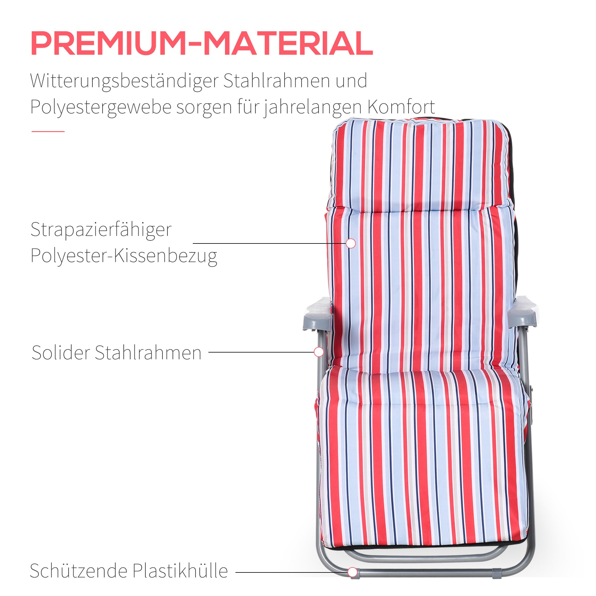 2-Piece Recliner Set with Cushion, Folding Sun Lounger, 5-Position Adjustable Backrest, Garden Lounger, Garden Furniture Set, Steel, Polyester, Red, 60 x 75 x 65-102 cm
