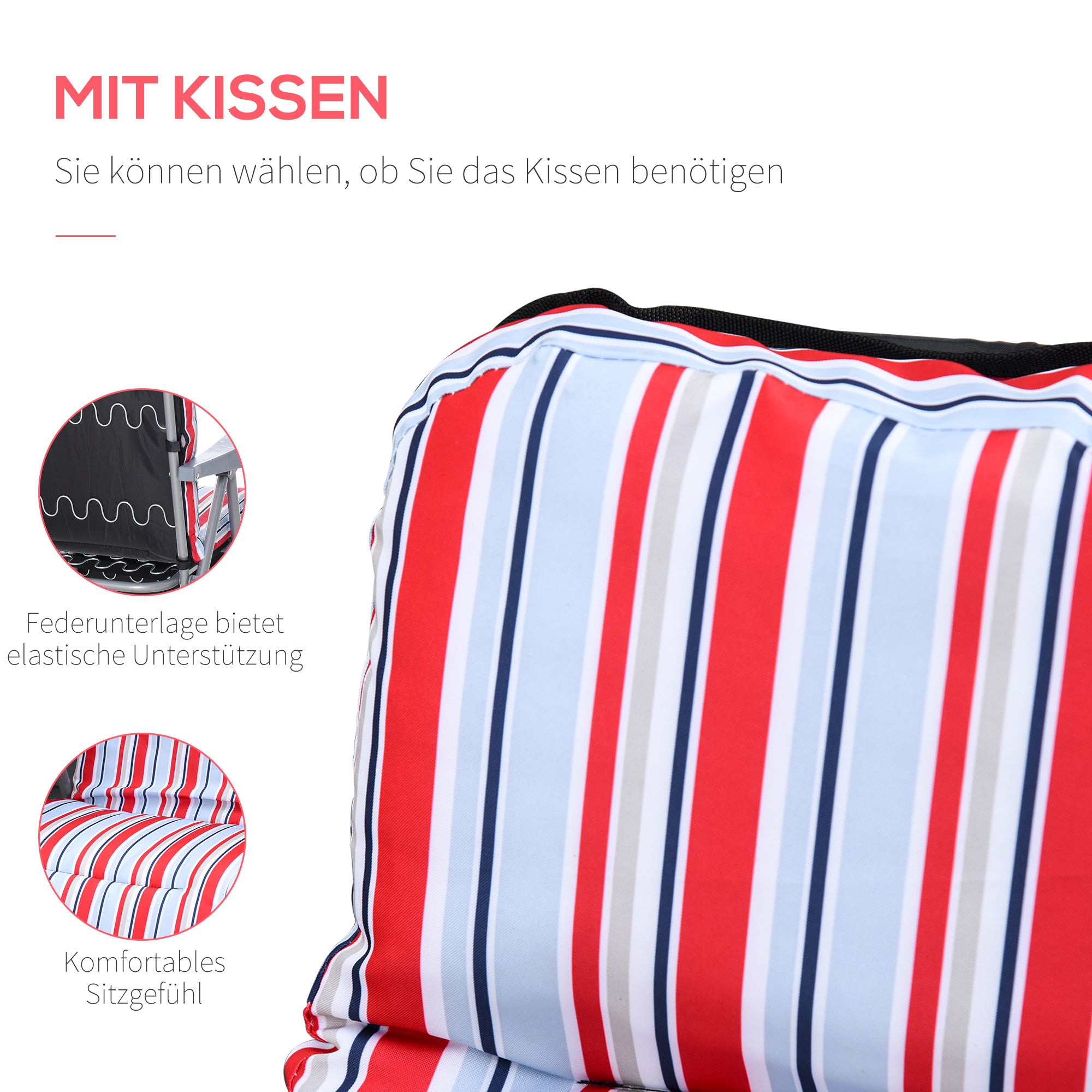 2-Piece Recliner Set with Cushion, Folding Sun Lounger, 5-Position Adjustable Backrest, Garden Lounger, Garden Furniture Set, Steel, Polyester, Red, 60 x 75 x 65-102 cm