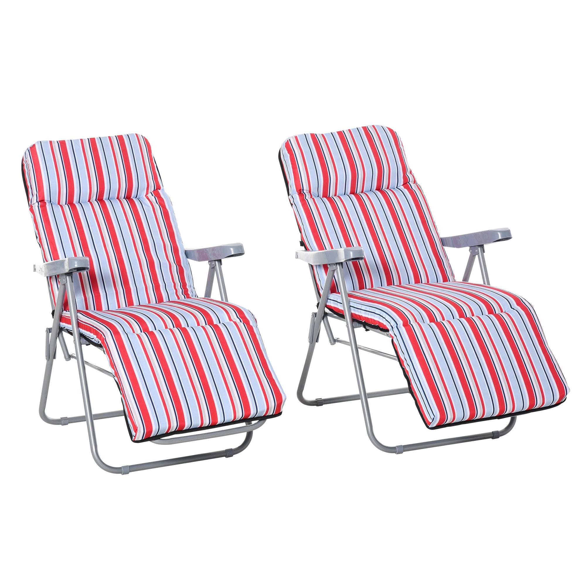 2-Piece Recliner Set with Cushion, Folding Sun Lounger, 5-Position Adjustable Backrest, Garden Lounger, Garden Furniture Set, Steel, Polyester, Red, 60 x 75 x 65-102 cm