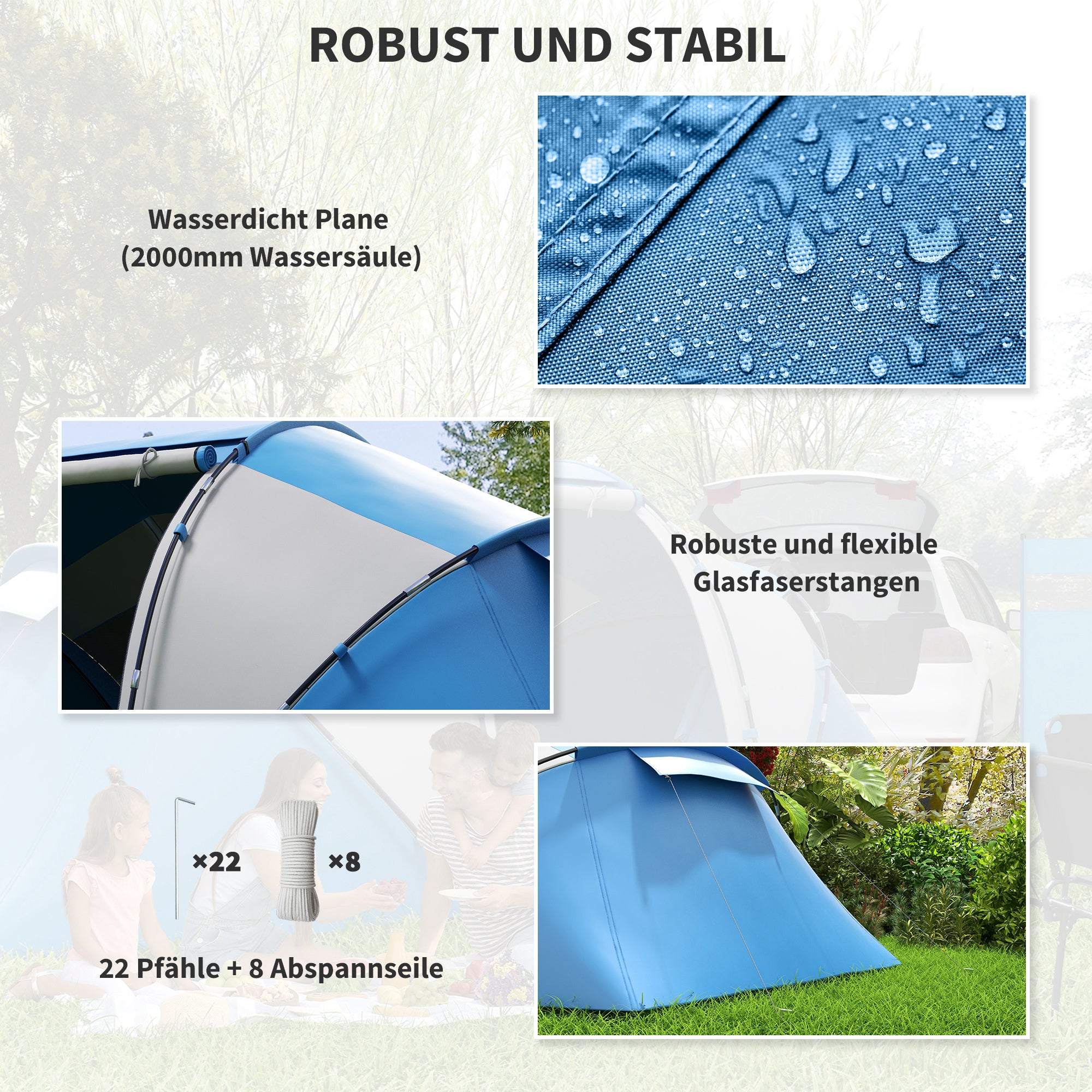 Camping Tent for 4-6 People Lightweight, Stable Waterproof Family Tent with Entrance Ground Sheet, Tent with 2000mm Water Column Tunnel Tent Dome Tent for Camping Travel Trekking Garden, Blue
