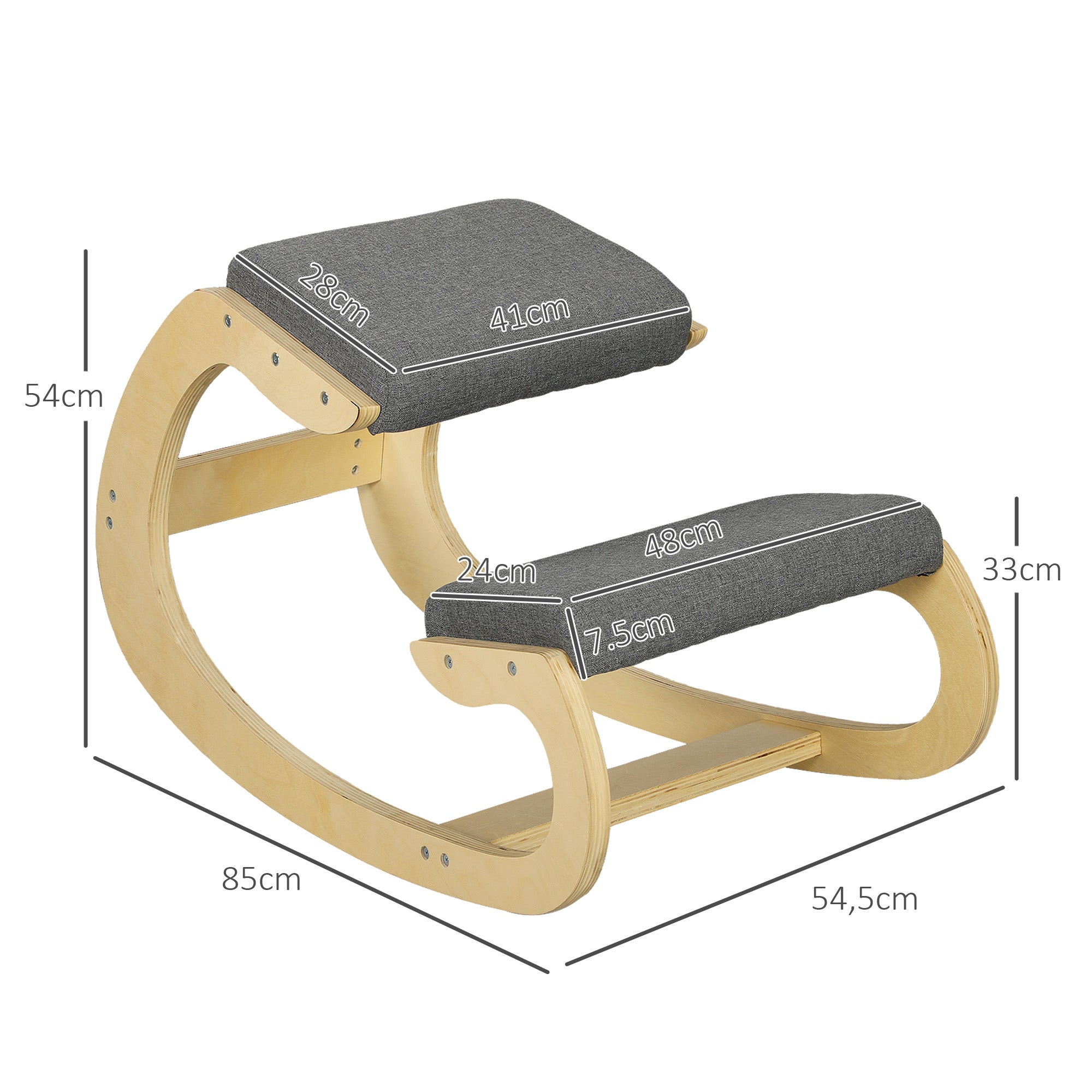 Ergonomic Kneeling Chair, Wooden Kneeling Chair, Office Chair for Home Office, Health Chair to Improve Posture, Gray