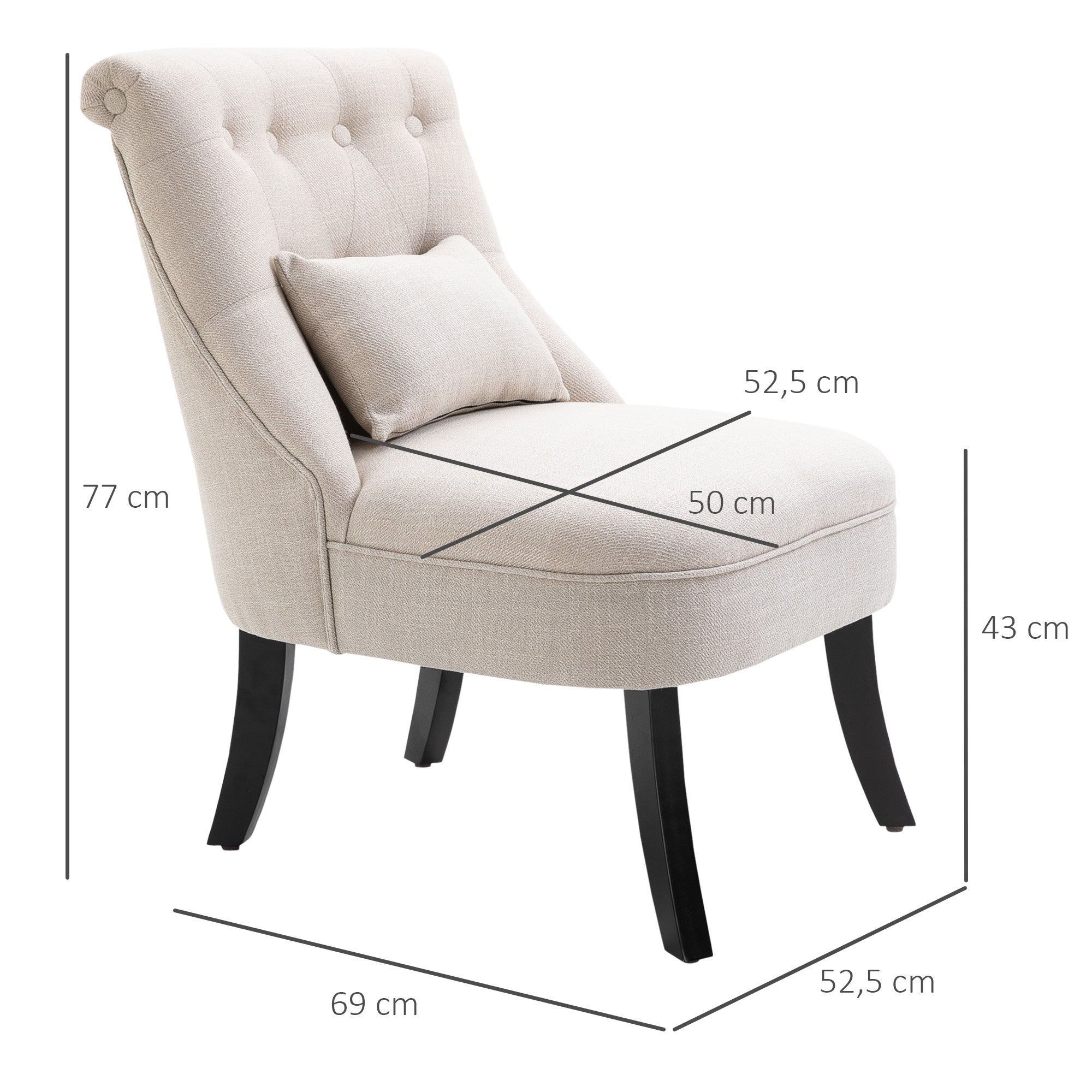 Armchair Living Room Relax Armchair Lounge Armchair Recliner with Back Pillow, Wooden Legs, Reading Armchair with Linen Look, Upholstered Armchair for Bedroom, Cream