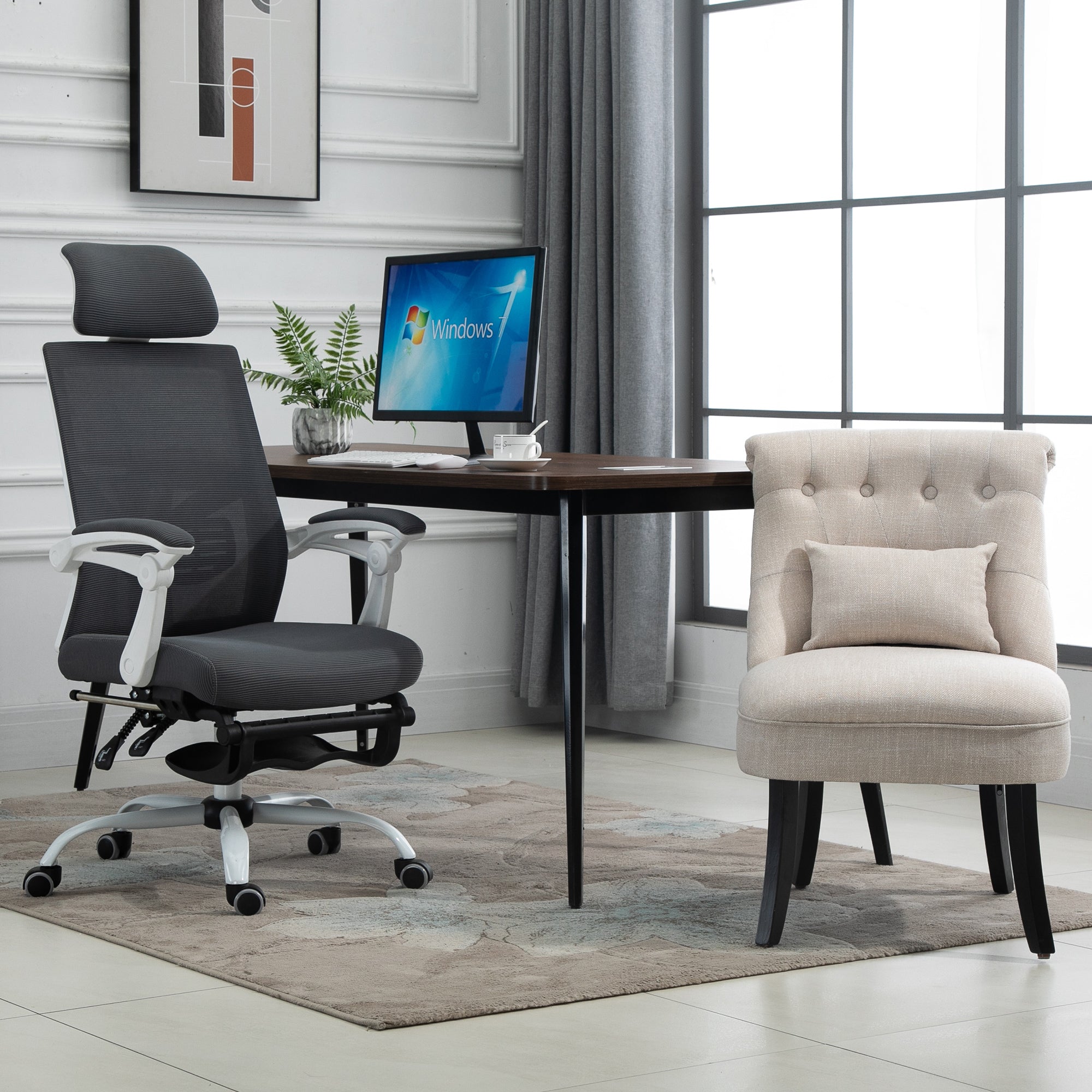 Armchair Living Room Relax Armchair Lounge Armchair Recliner with Back Pillow, Wooden Legs, Reading Armchair with Linen Look, Upholstered Armchair for Bedroom, Cream