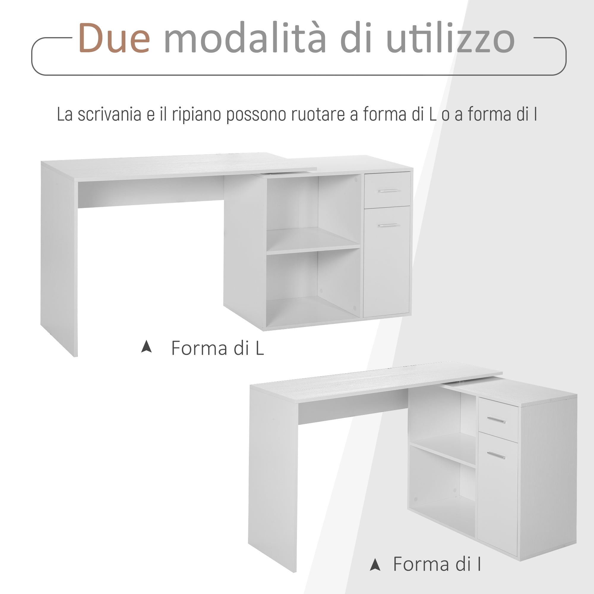 Corner Desk for Study and Office with 2 Drawers and 2 Shelves, Modern Wood Desk, 117x82x74 cm, White