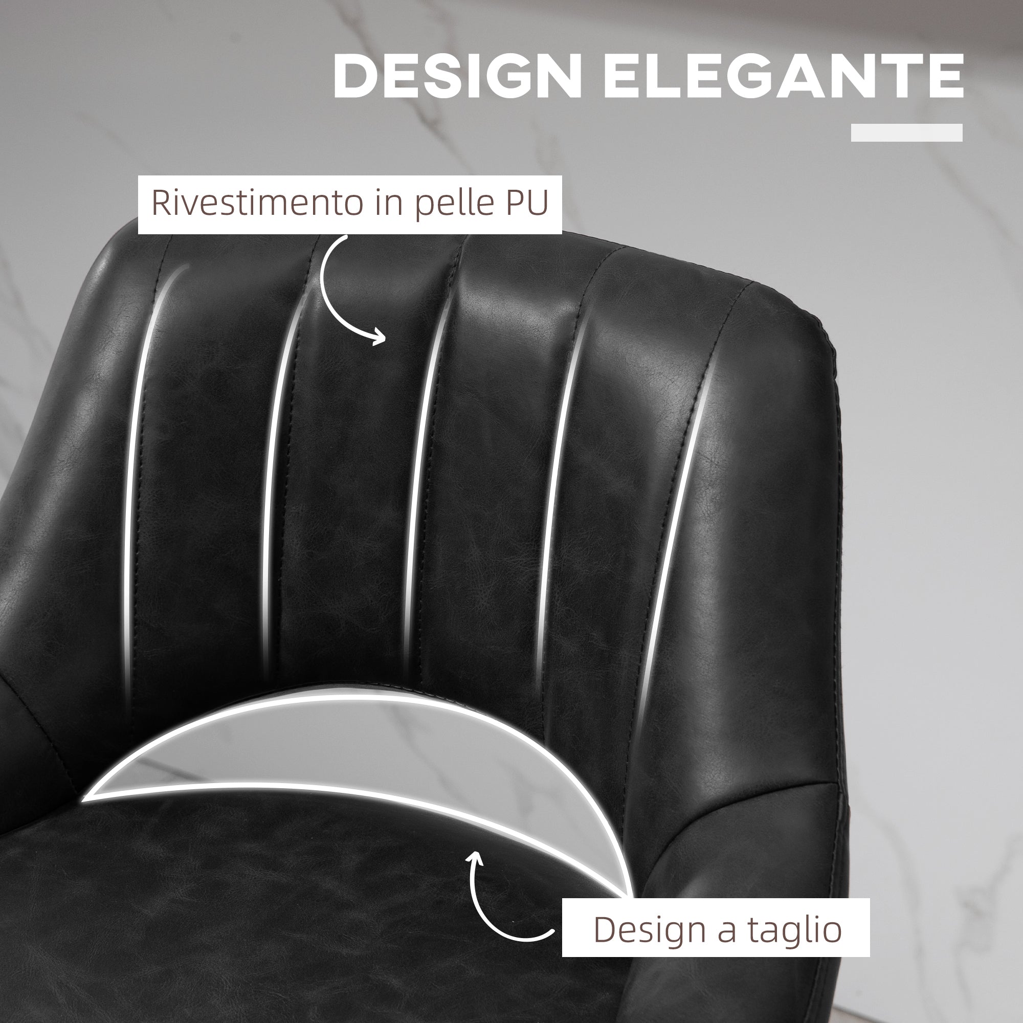 Set of 2 Bar Stools with Adjustable Height 85-106cm and Footrest, High Stools for Kitchen and Living Room with Swivel Seat in Faux Leather, Black