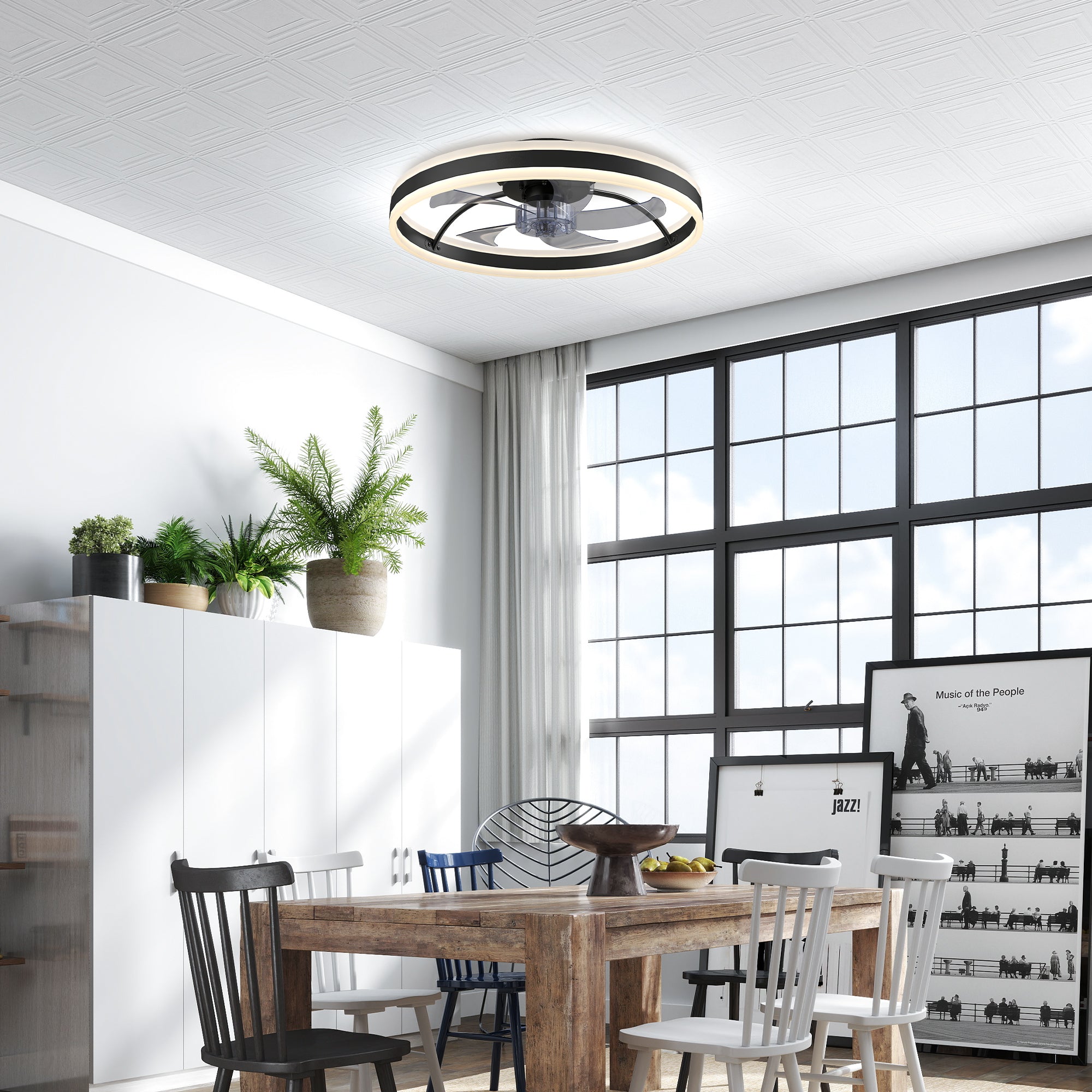 45W LED Ceiling Fan with Light, Reversible DC Motor, Quiet Remote-Controlled, 6 Speeds, 3 Color Temps, Timer, Ø20 in, Black