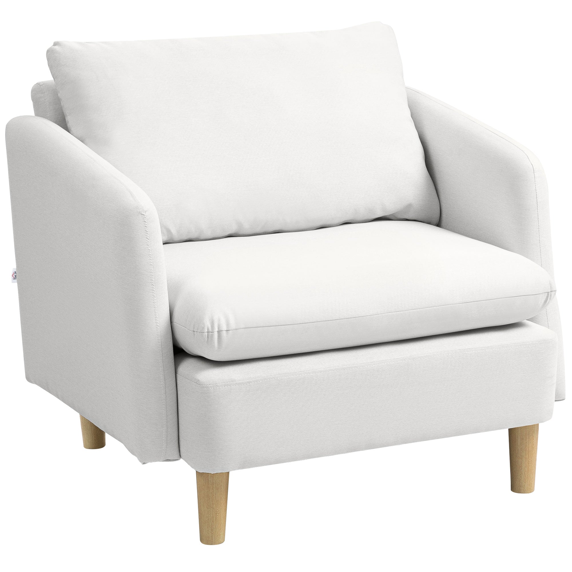 Modern Living Room Armchair, Bedroom and Living Room Armchair in Fabric with Wide Seat and Thick Padding with Pocket Springs, Cream White