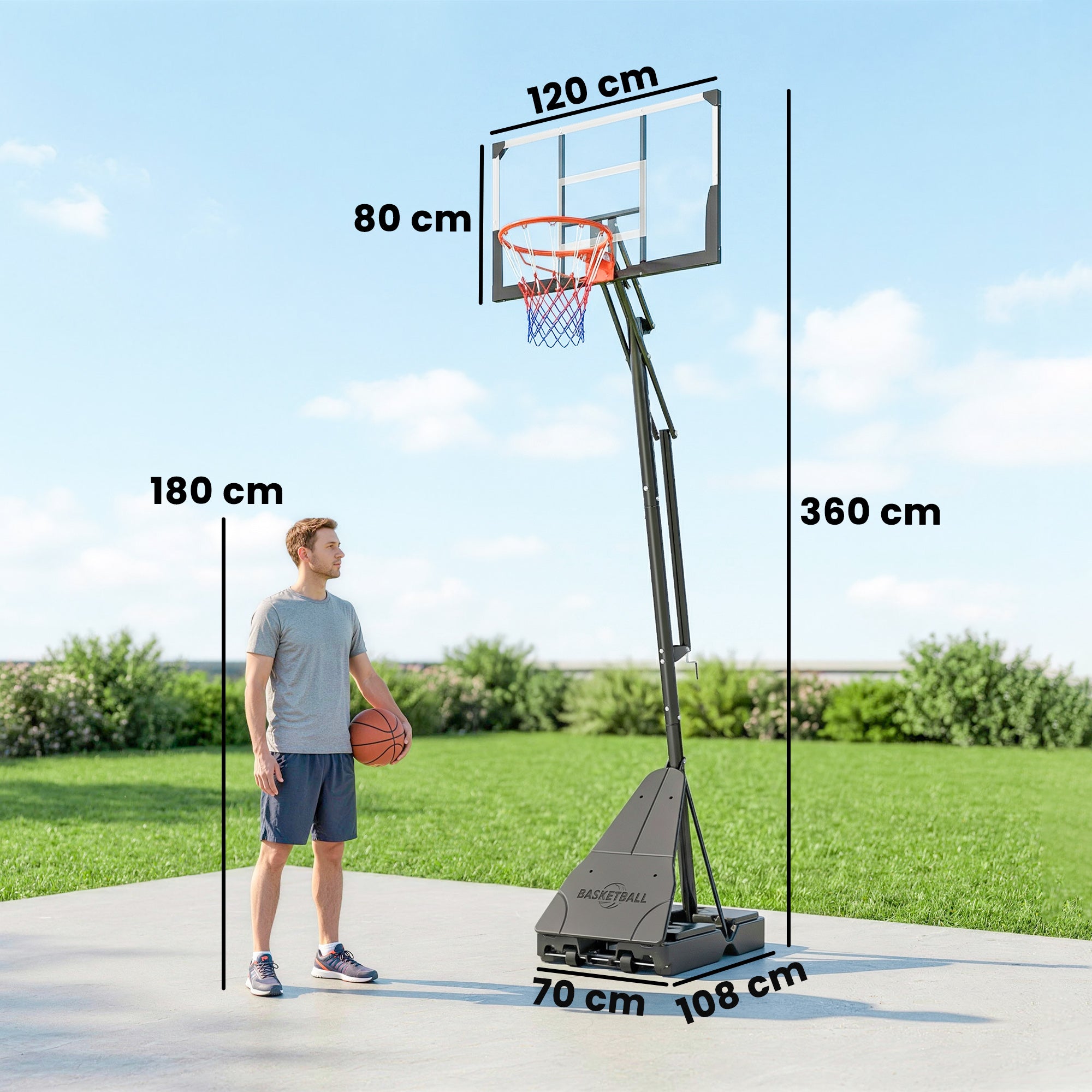 SPORTNOW Portable Outdoor Basketball Hoop — Adjustable Height 2.45–3.05 m (8.0–10.0 ft), Wheels, Fillable Base, Shatterproof Backboard & Ball-Return — For Teens & Adults